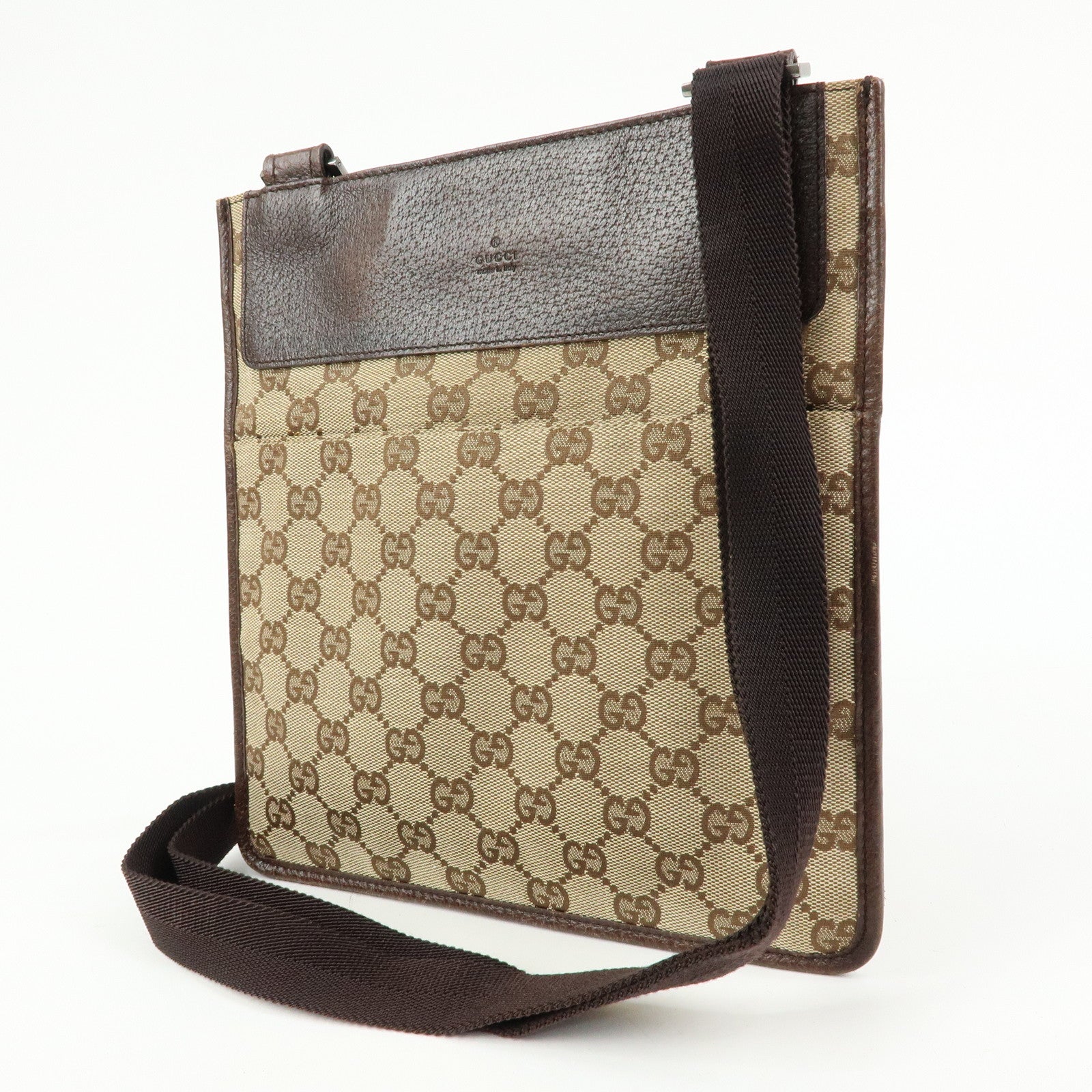 GUCCI GG Canvas Leather Shoulder Crossbody Bag Beige Brown 27639