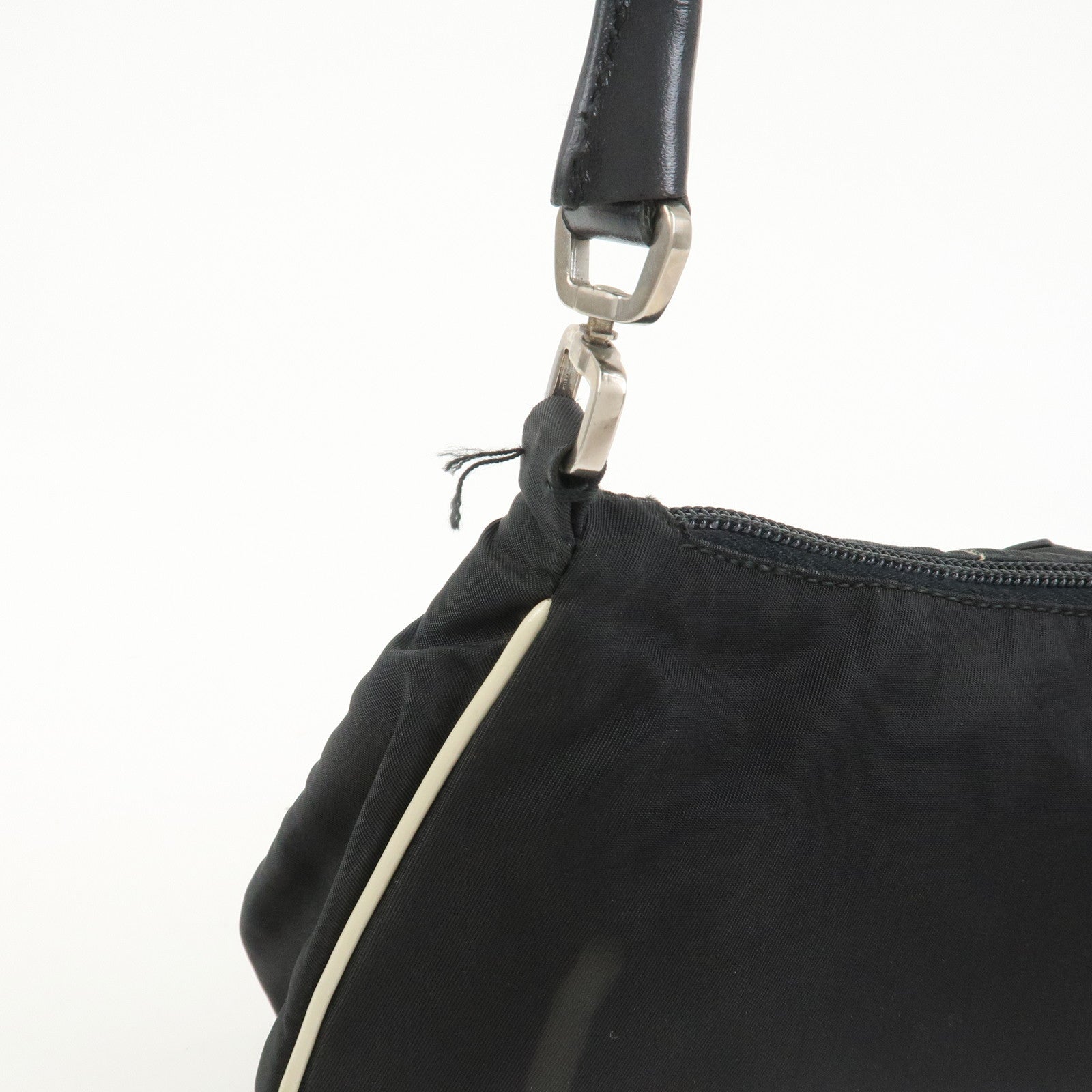 PRADA Nylon Leather Shoulder Bag Hand Bag Flower Motif Black