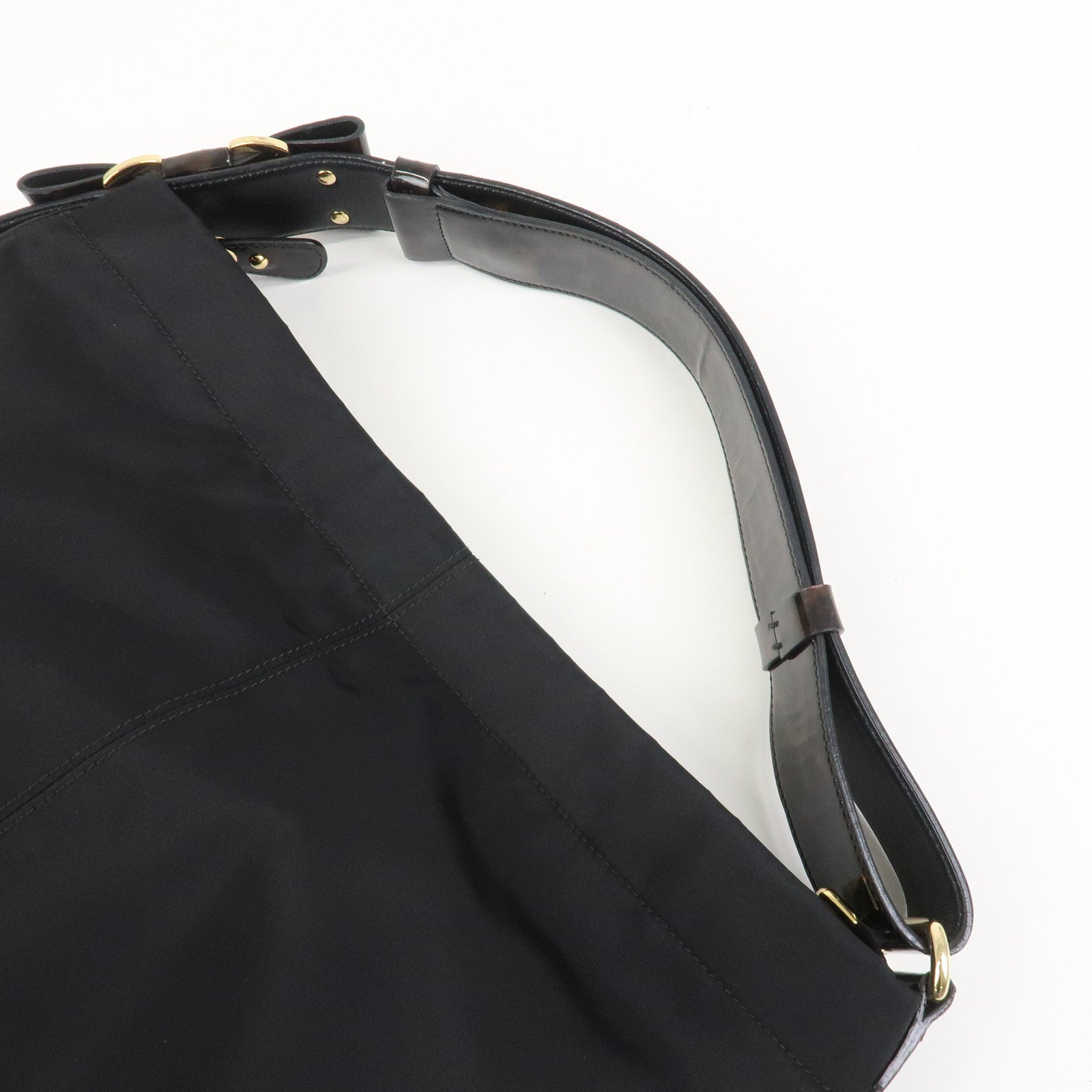 Ferragamo Nylon Patent Leather Shoulder Bag Hand Bag Leopard Black