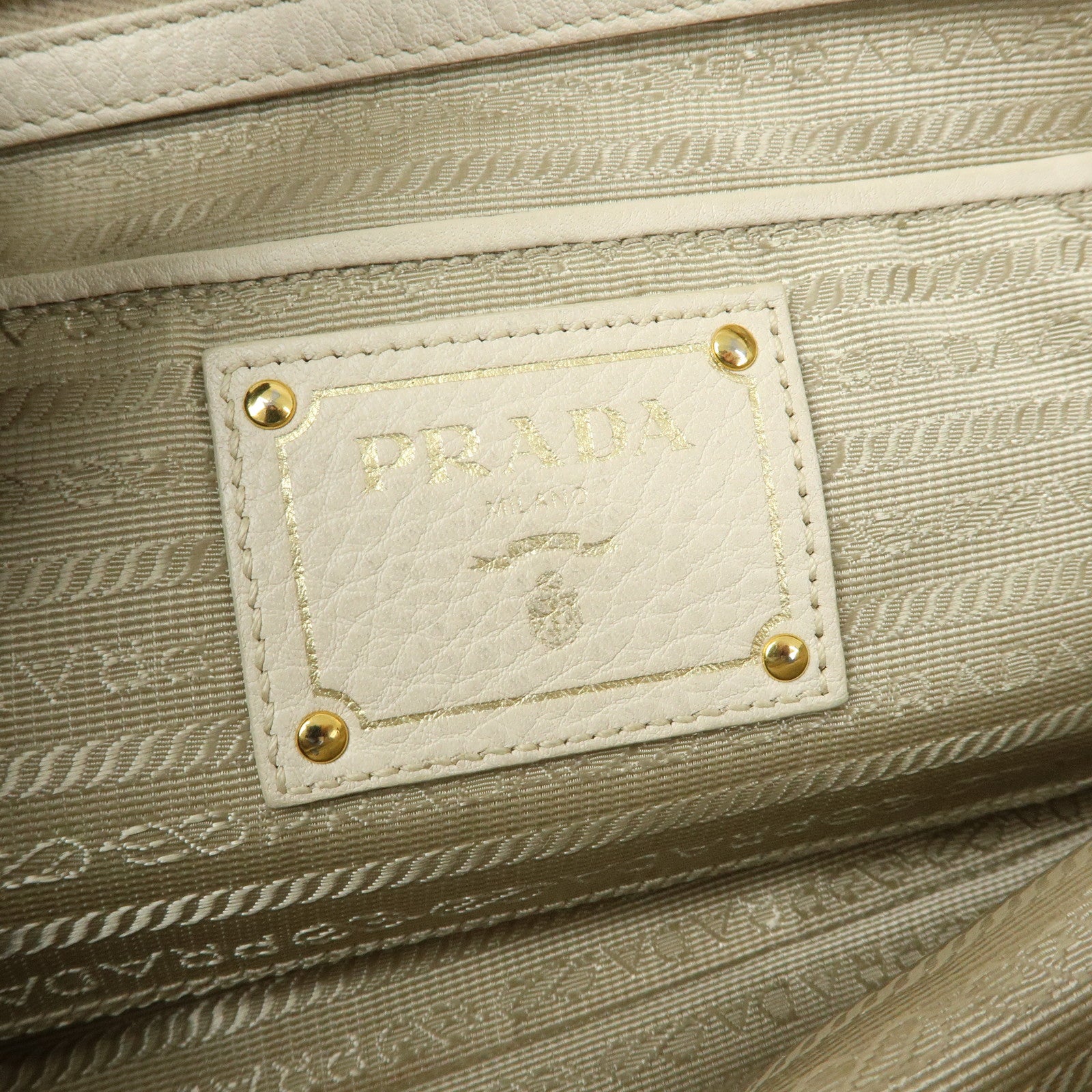 PRADA Vitello Daino Leather Hand Bag Ivory BL0804