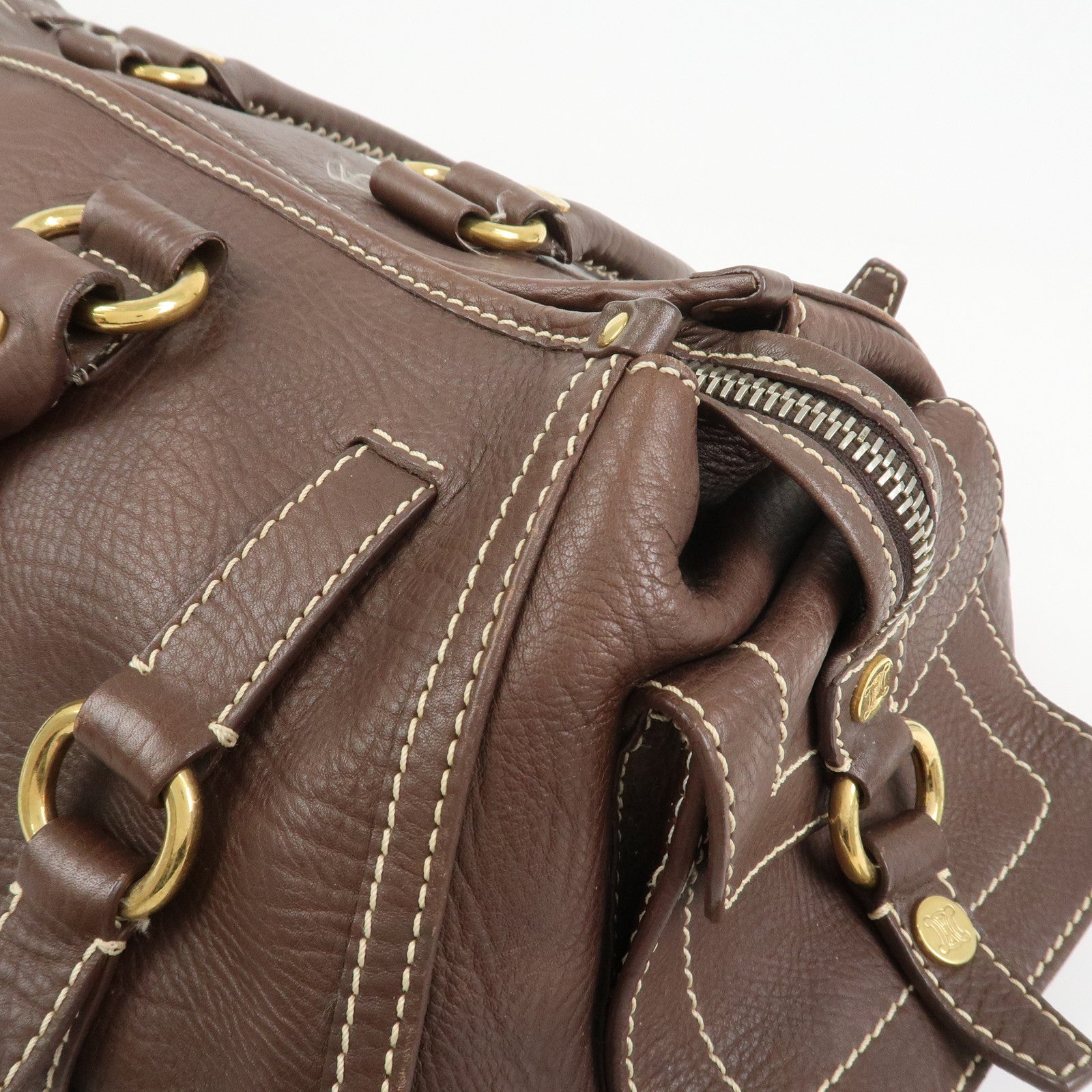 CELINE Logo Leather Boogie Bag Large Tote Bag Hand Bag Brown