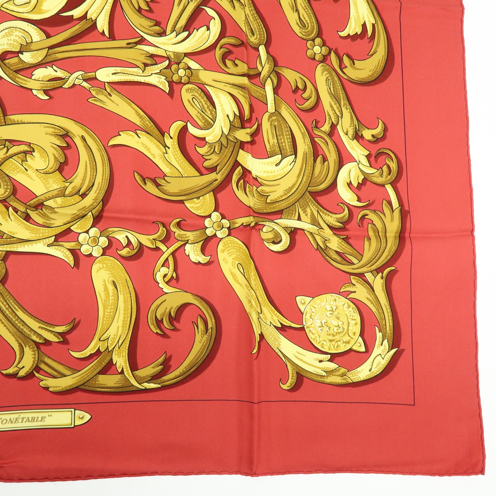 HERMES Carre 90 Silk 100% Scarf LE MORS A LA CONETABLE Red Gold