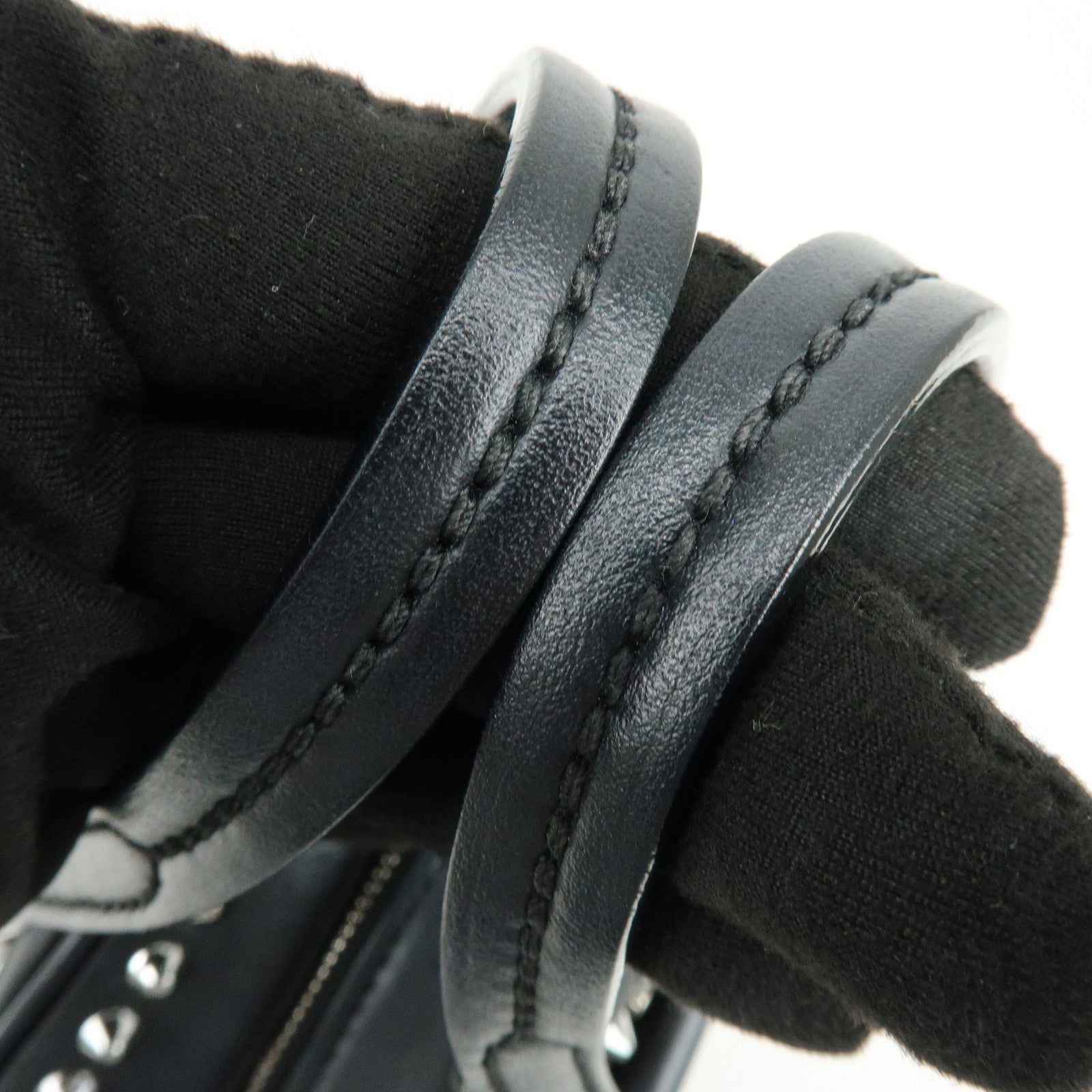 JIMMY CHOO Varenne Leather Bowling Bag Hand Bag Studs Black