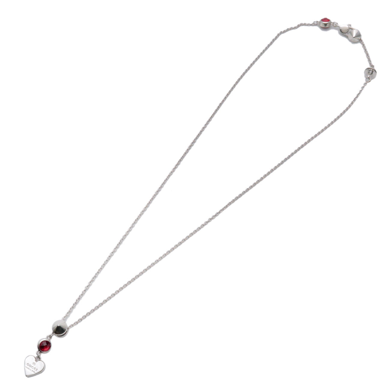 GUCCI Heart Motif Necklace SV925 Color Stone Silver Red 325871