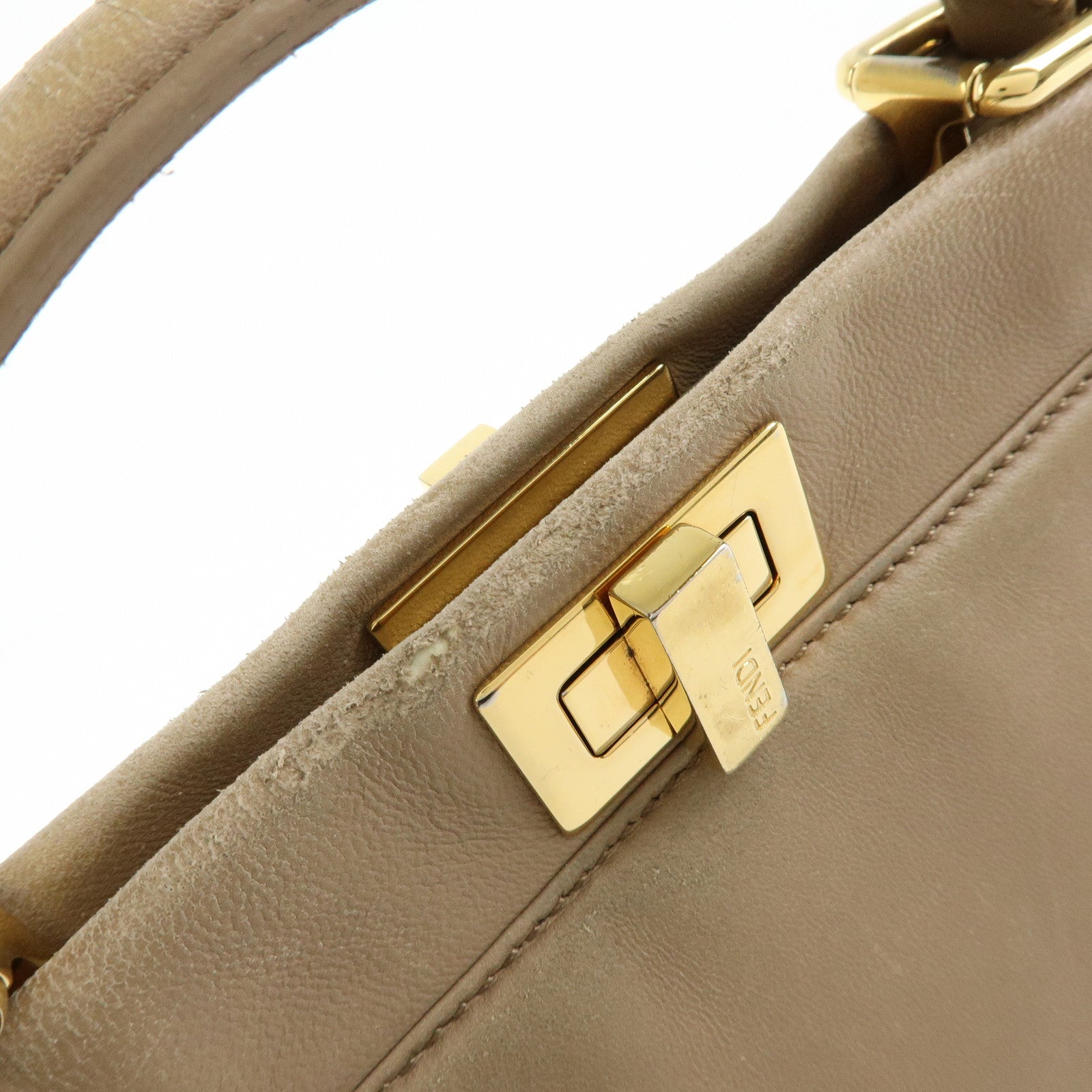 FENDI Mini Peekaboo Leather 2Way Shoulder Bag Hand Bag Beige 8BN244