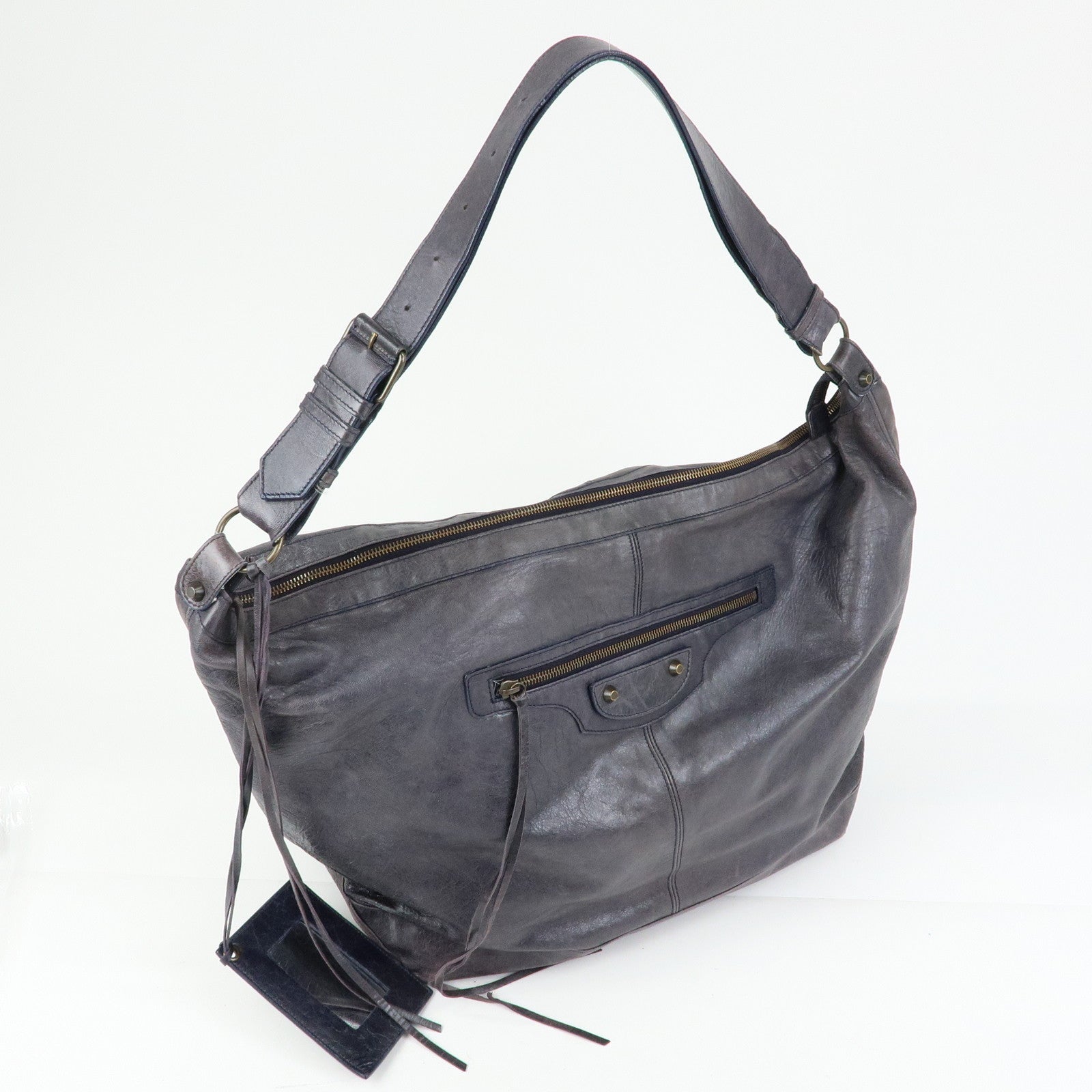BALENCIAGA Classic Courier XL Leather Shoulder Bag Purple 159671