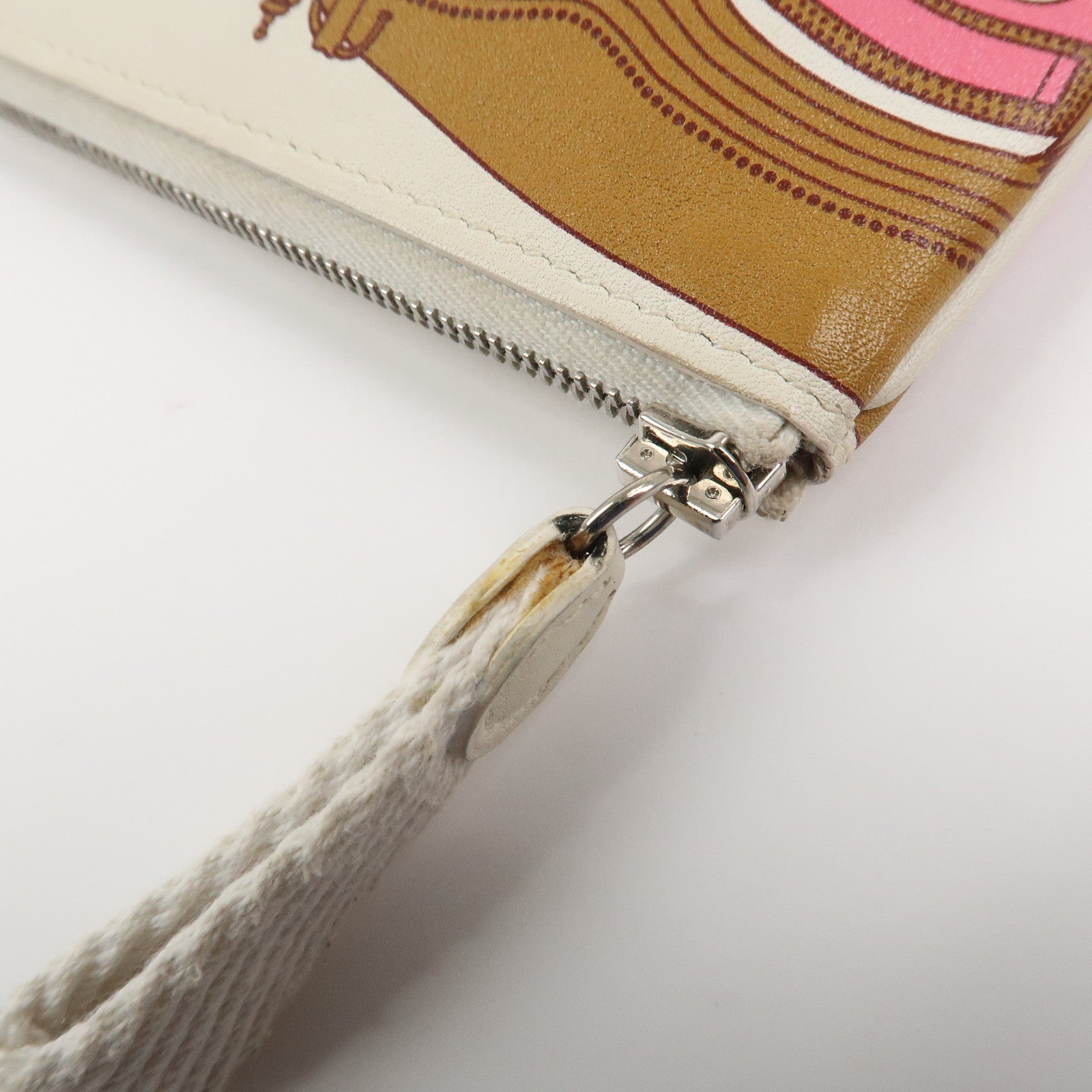 HERMES Carre Calf Skin Pocket Pouch BALADE EN BERLINE Ivory Brown
