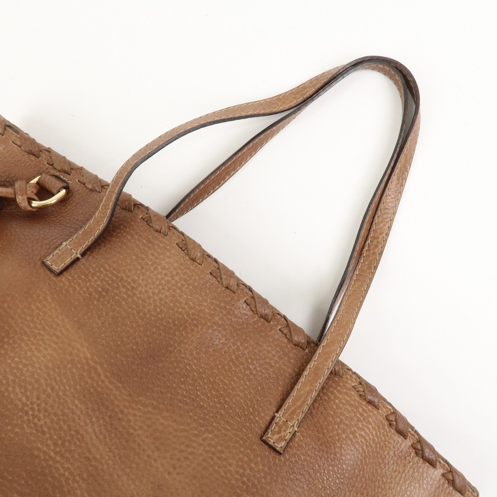 GUCCI Bamboo Fringe Leather Tote Bag Shoulder Bag Brown 218780