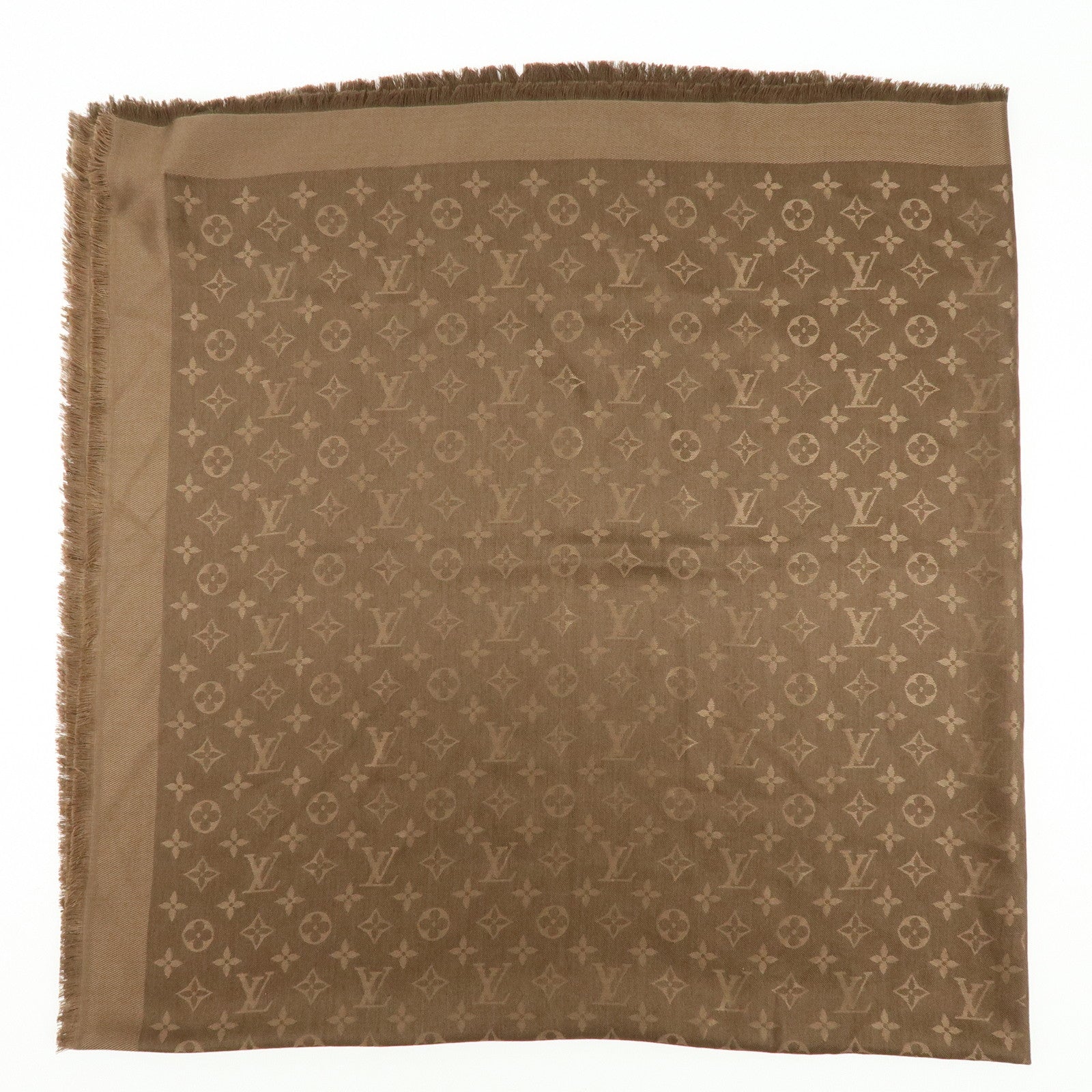 Louis Vuitton Monogram Shine Silk Wool Scarf Brown M77357