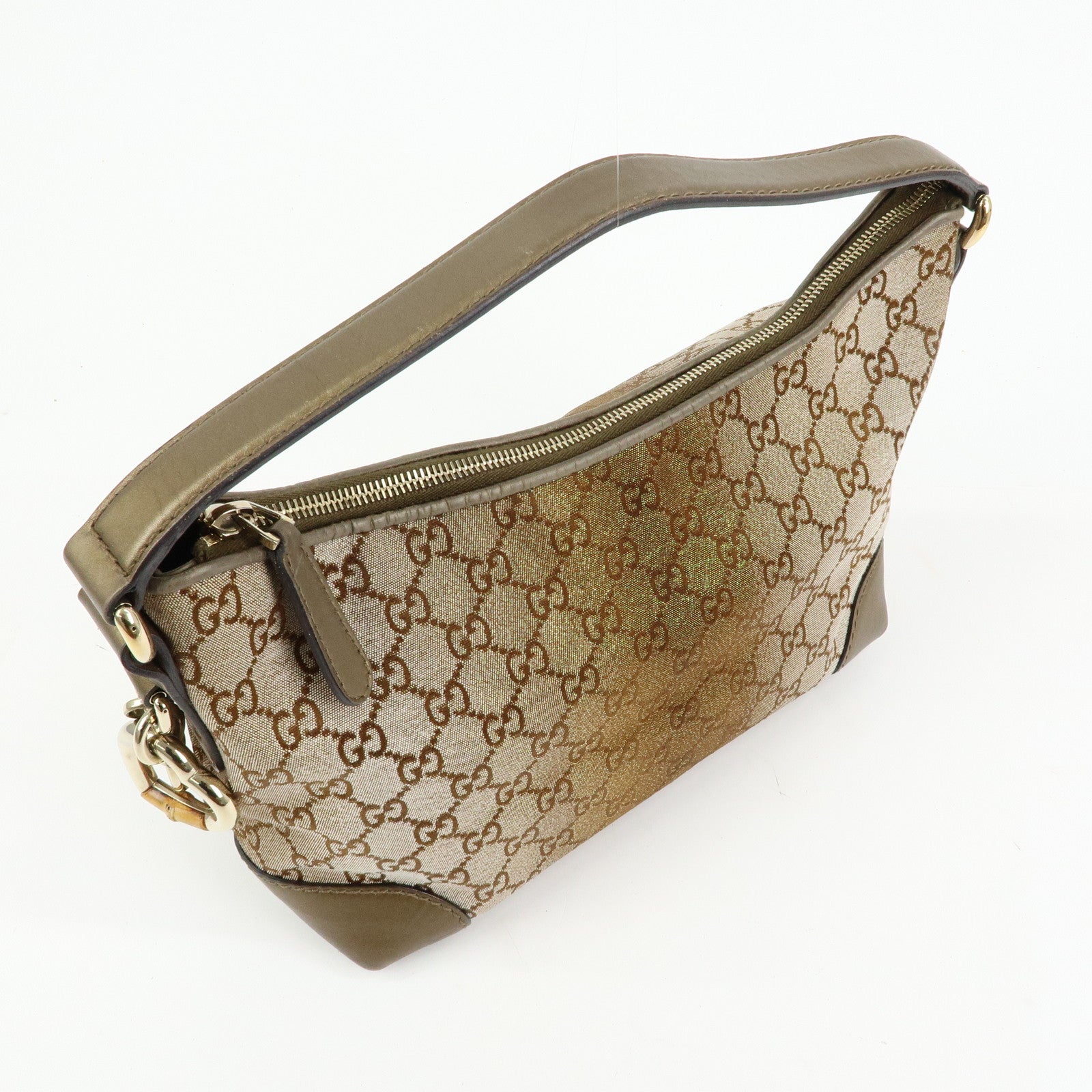 GUCCI Bamboo Heartbit GG Canvas Leather Shoulder Bag Brown 269959