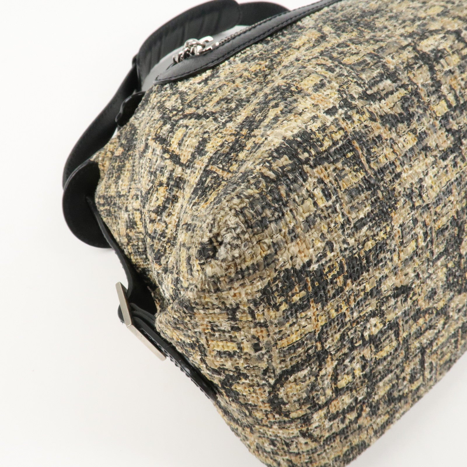 CHANEL COCO Mark Lamb Skin Tweed Shoulder Bag Hand Bag Black Silver HDW Used