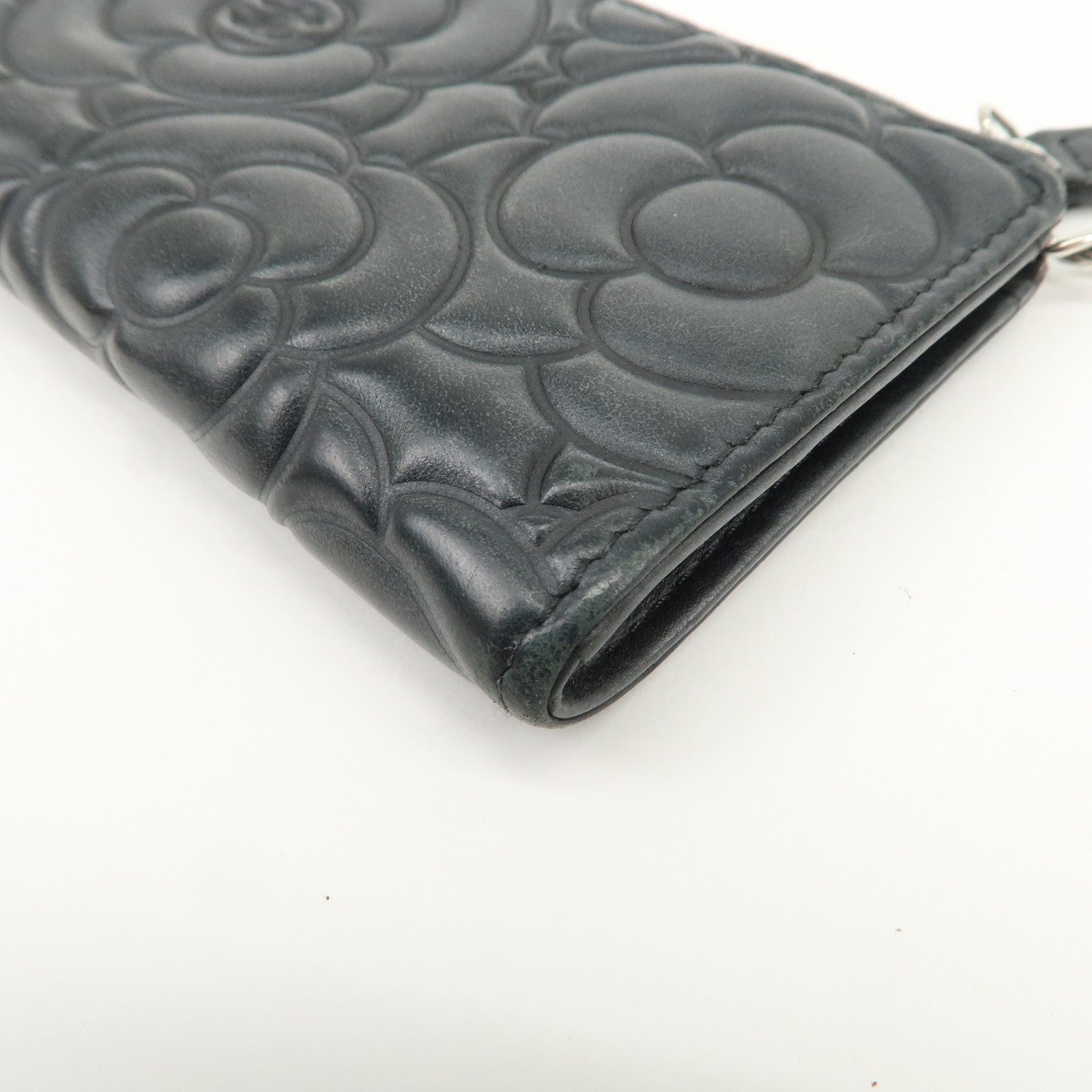 CHANEL Camellia Lamb Skin Coin Case Coin Purse Black