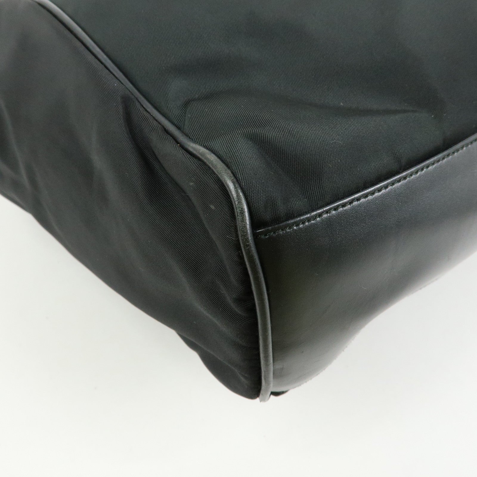 PRADA Triangle Logo Nylon Leather Hand Bag Tote Shoulder Bag Black