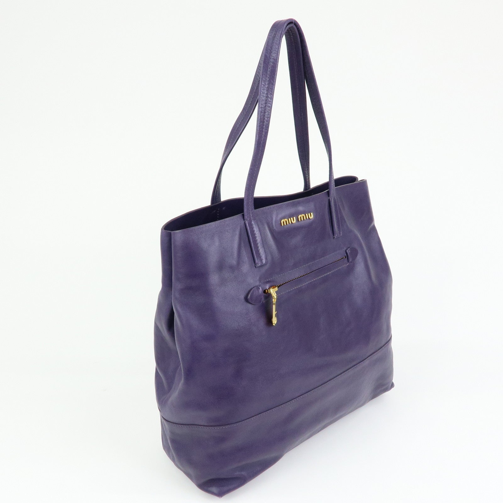 MIU MIU Soft Leather Shopping Tote Bag Shoulder Bag Purple RR1820