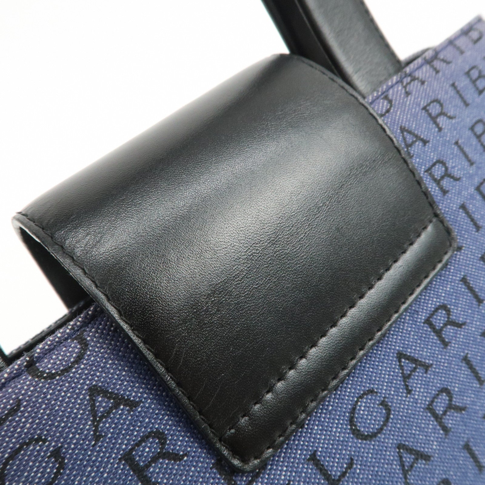 BVLGARI Logo Mania Denim Leather Shoulder Bag Hand Bag Blue Black