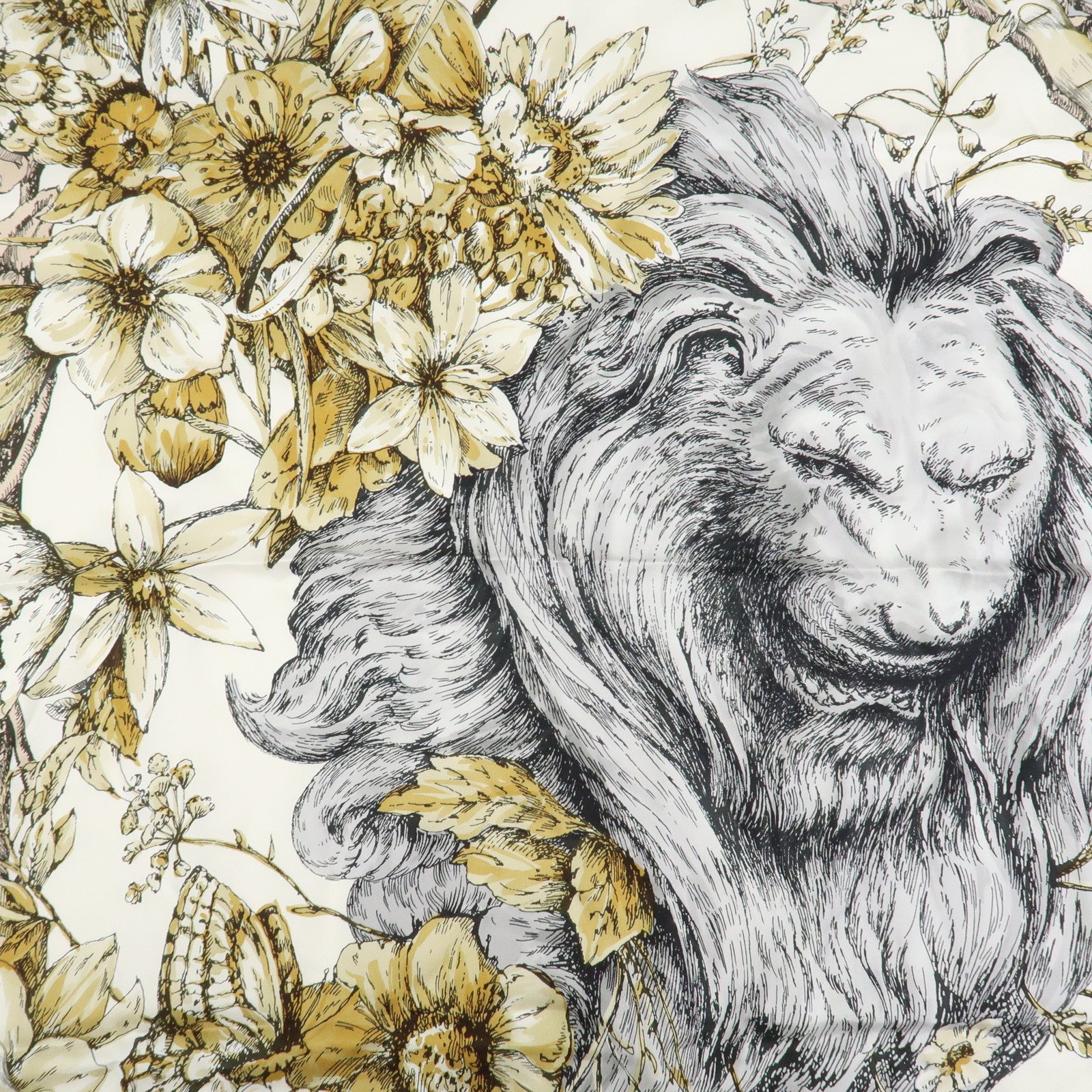 Christian Dior Logo Silk 100% Lion Flowers Scarf White Navy