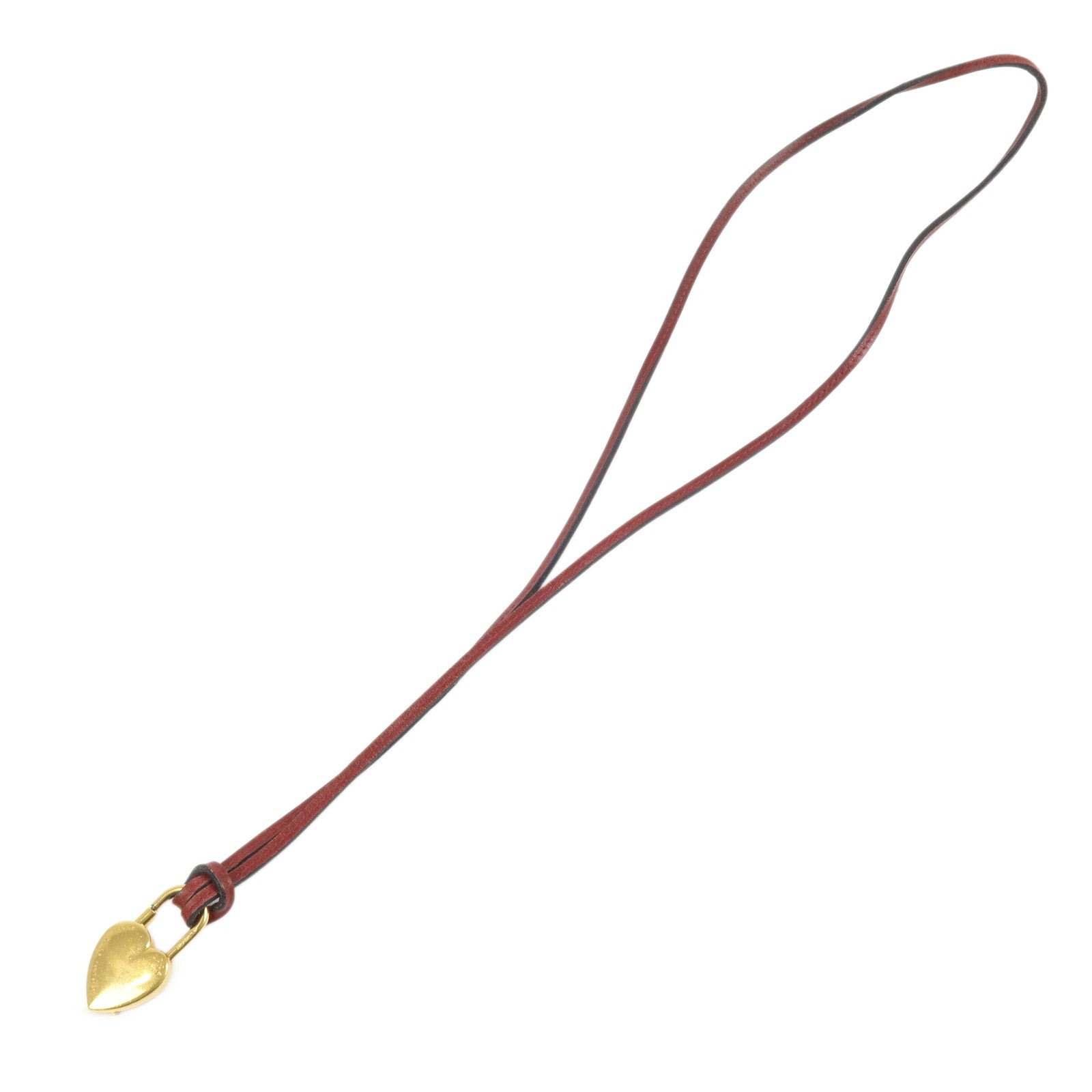 HERMES Vivaldi Heart Cadena Necklace Metal Leather Gold Red
