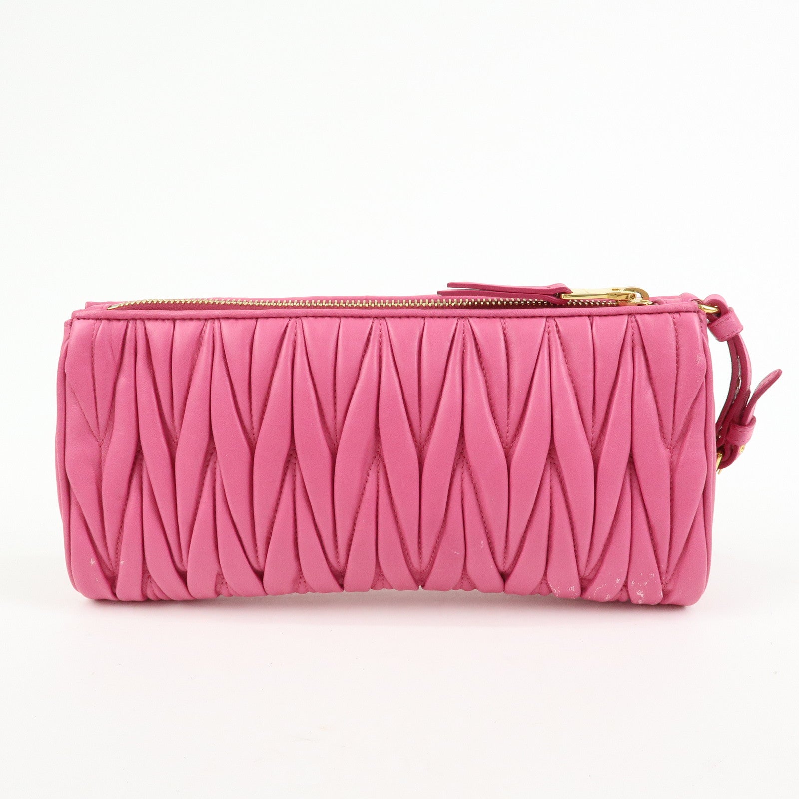 MIU MIU Matelasse Nappa Leather Clutch Bag Wristlet Bag Pink 5N1455