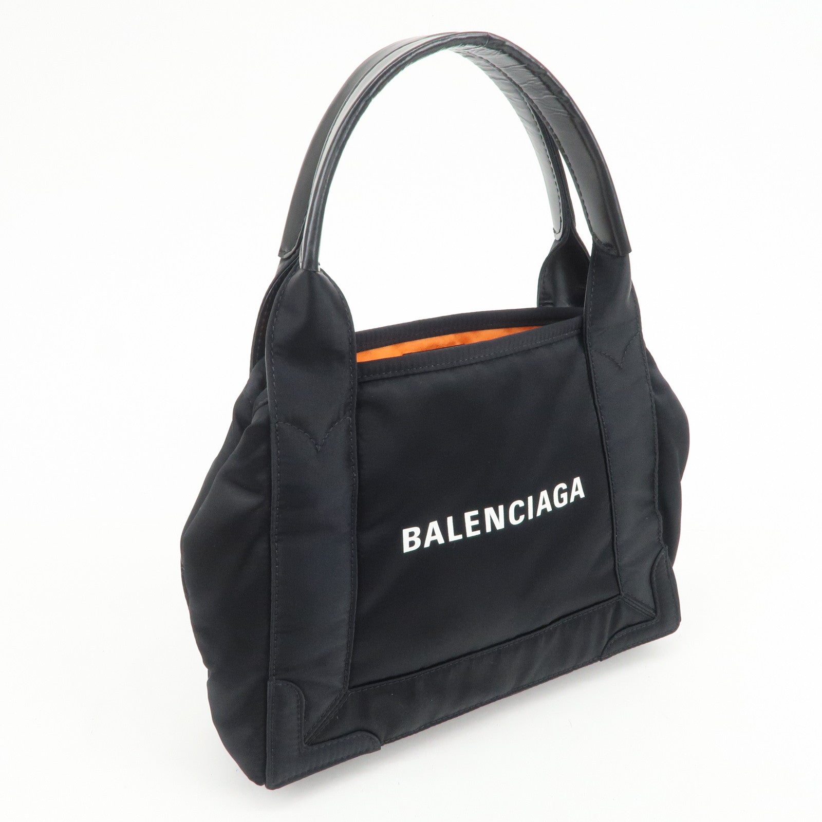BALENCIAGA Navy Cabas XS Nylon Leather 2Way Bag Black 390346