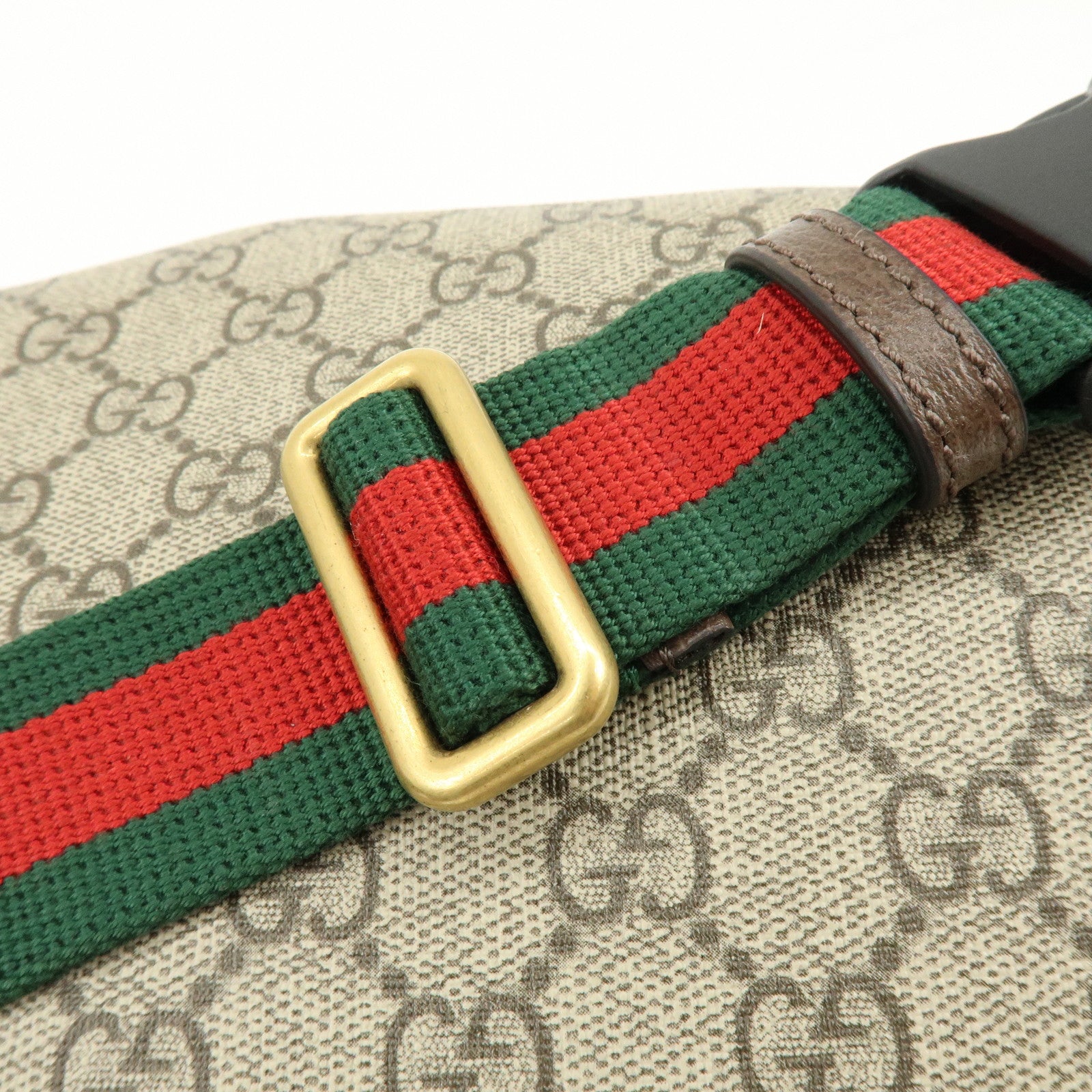 GUCCI Sherry GG Supreme Canvas Leather Waist Bag Gray Brown 529711