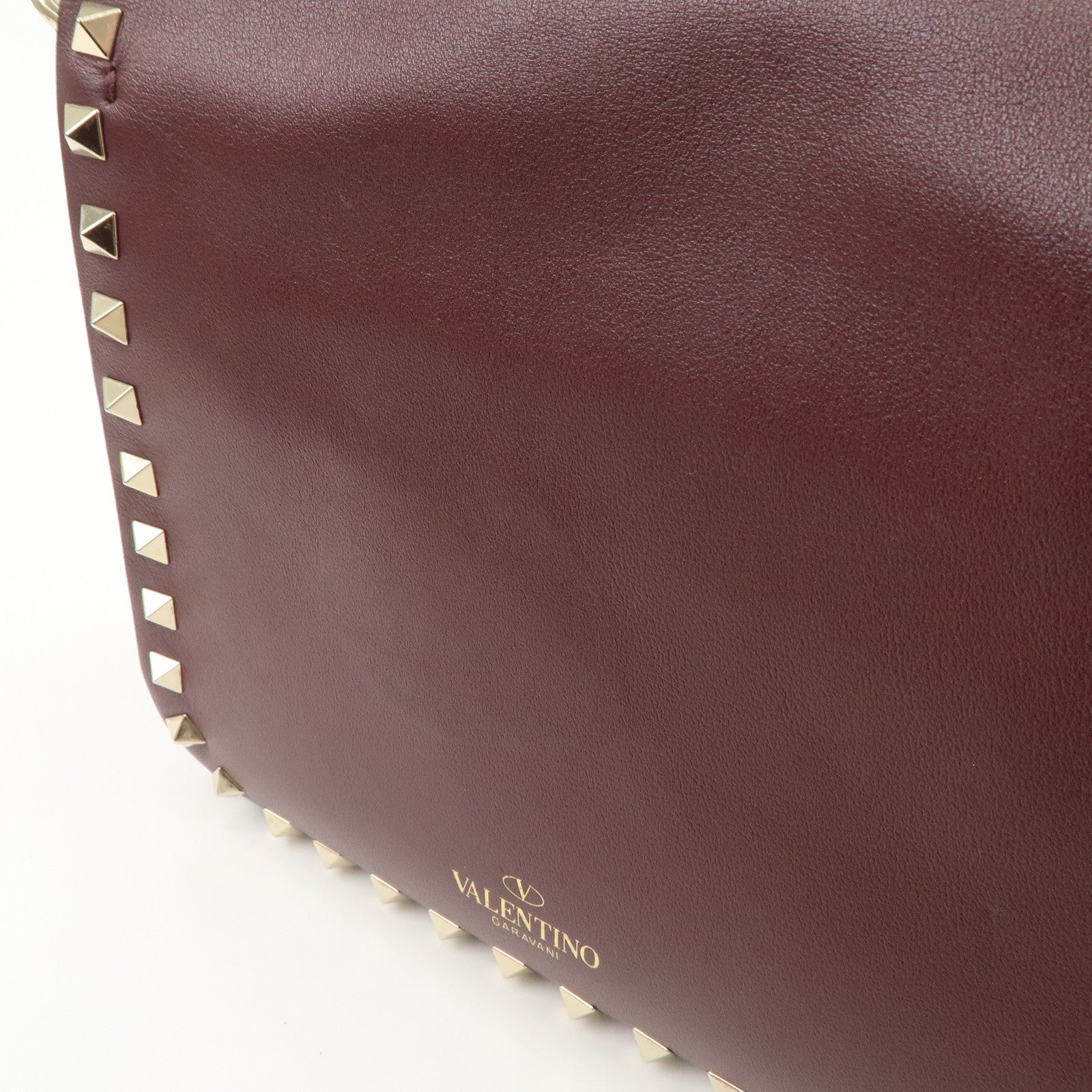 VALENTINO Rock Studs Leather Shoulder Bag Hand Bag Brown