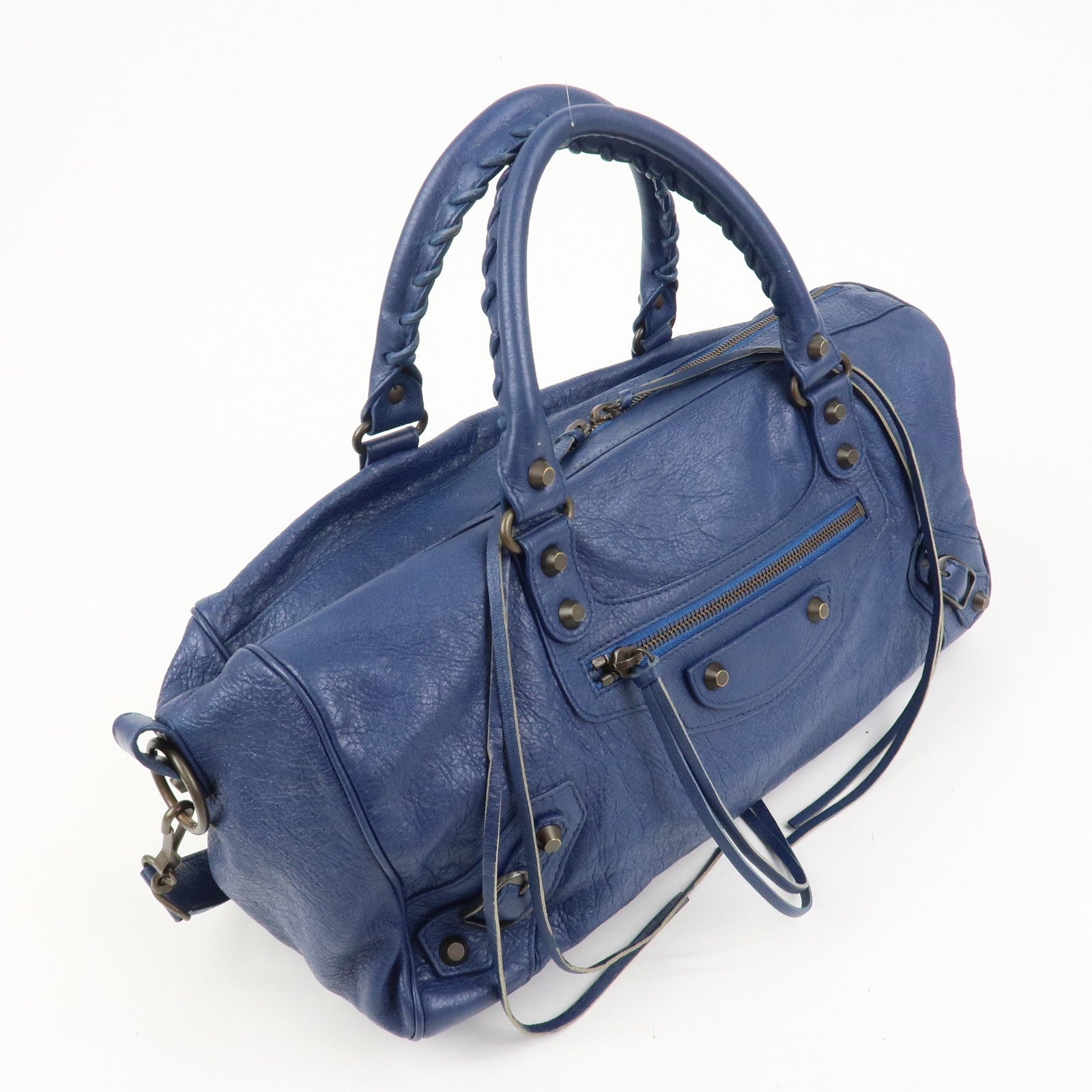 BALENCIAGA Leather The Twiggy 2WAY Bag Hand Bag Blue 409334