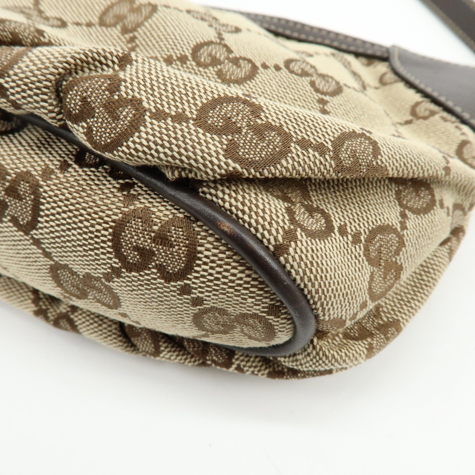 GUCCI Sherry Canvas Leather Accessory Pouch Hand Bag Beige 224093