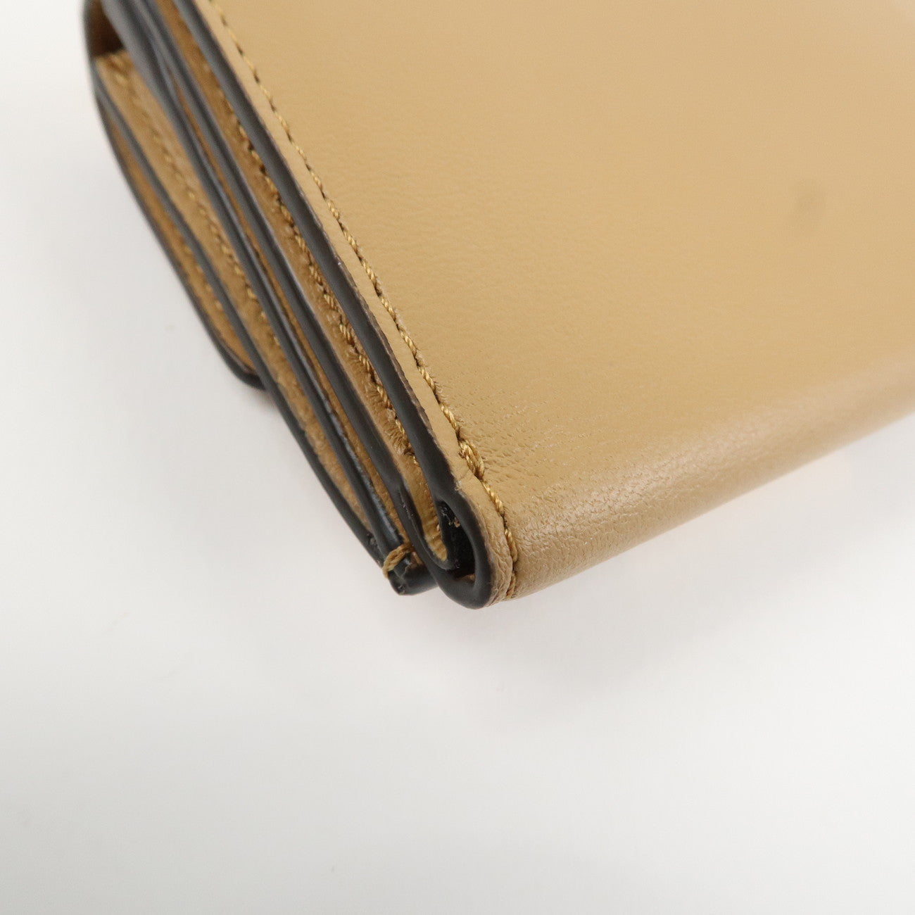 FENDI Zucca Baguette Leather Micro Tri-fold Wallet Beige 8M0395 Used