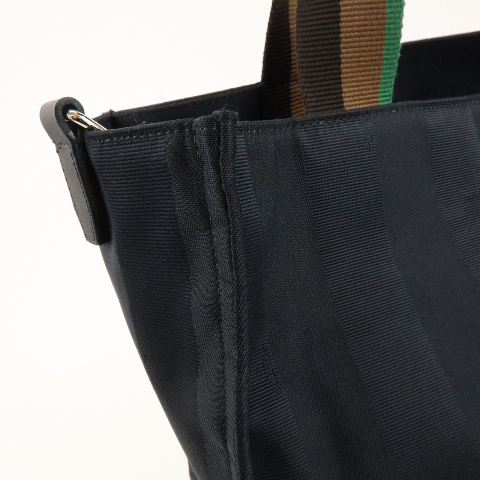 FENDI Pequin Nylon Leather Tote Bag Hand Bag Black 7VA454