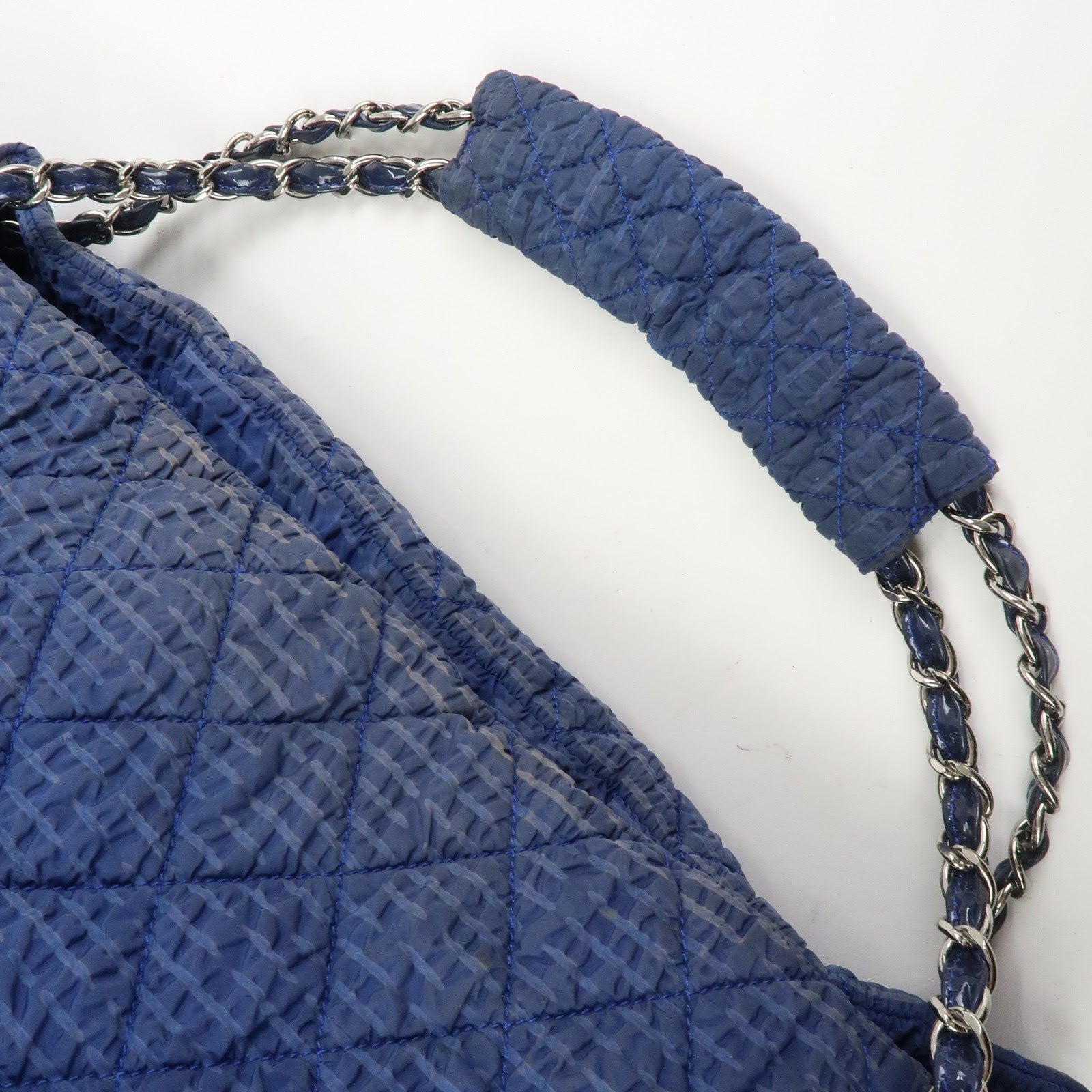 CHANEL Matelasse COCO Mark Nylon Patent Leather Shoulder Bag Blue