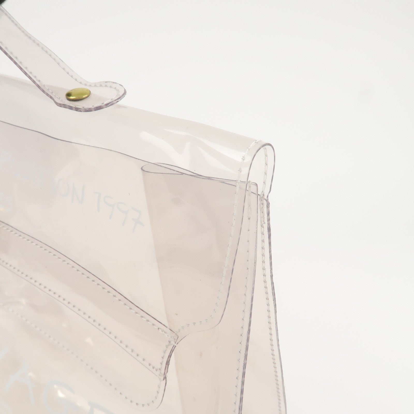 HERMES Kelly Vinyl Hand Bag Clear Transparent White Gold