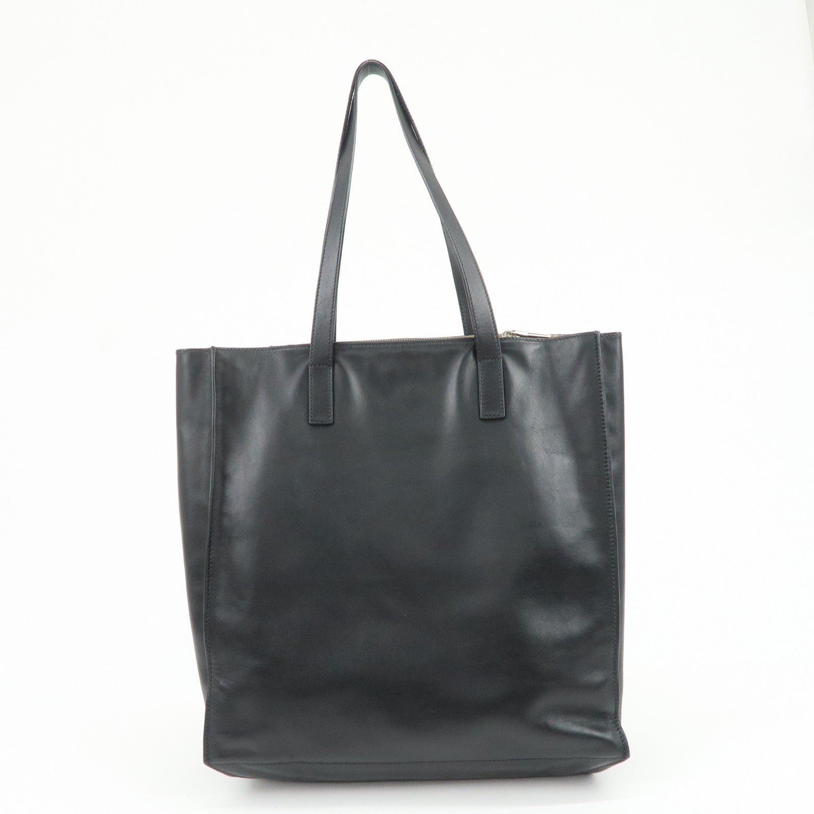 PRADA Triangle Logo Leather Tote Bag Hand Bag Black 1BG002