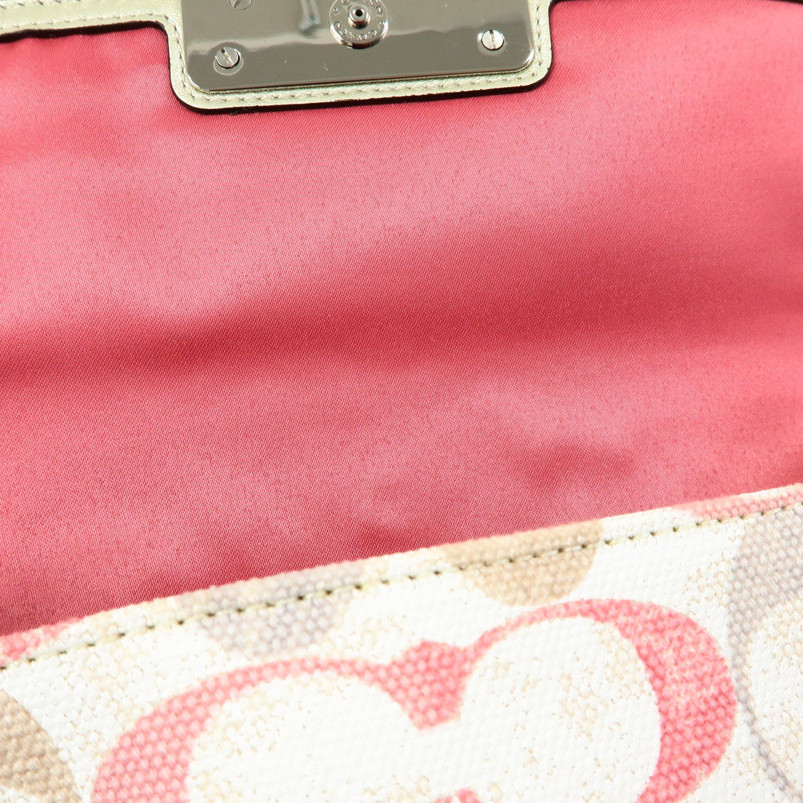 COACH Signature Canvas Sequins Leather Hand Bag Beige Light Gold