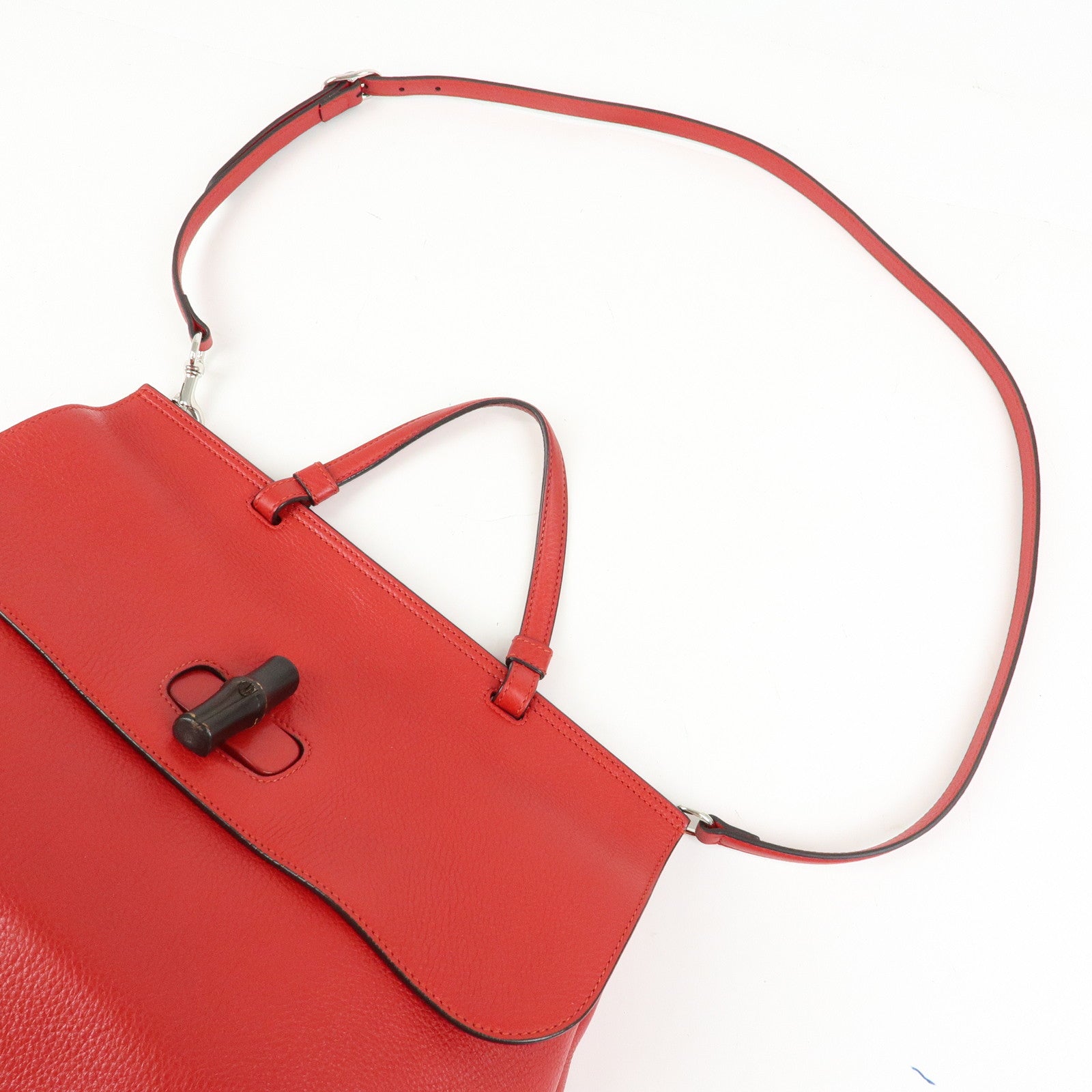 GUCCI Bamboo Leather 2Way Bag Hand Bag Shoulder Bag Red 370830