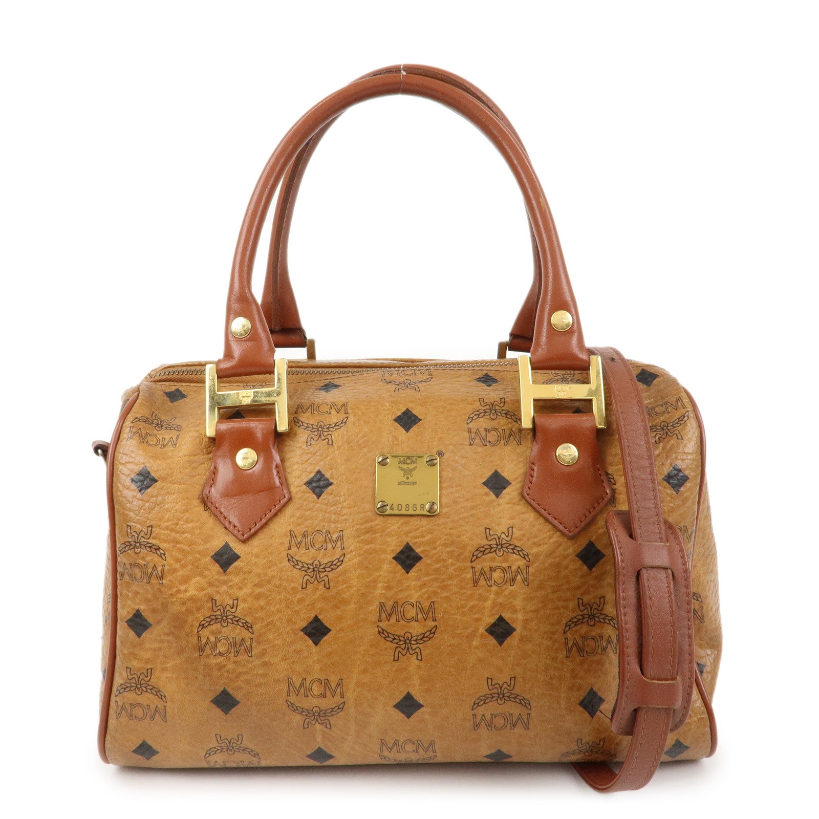 MCM Visetos Logo Leather 2WAY Bag Hand Bag Shoulder Bag Brown
