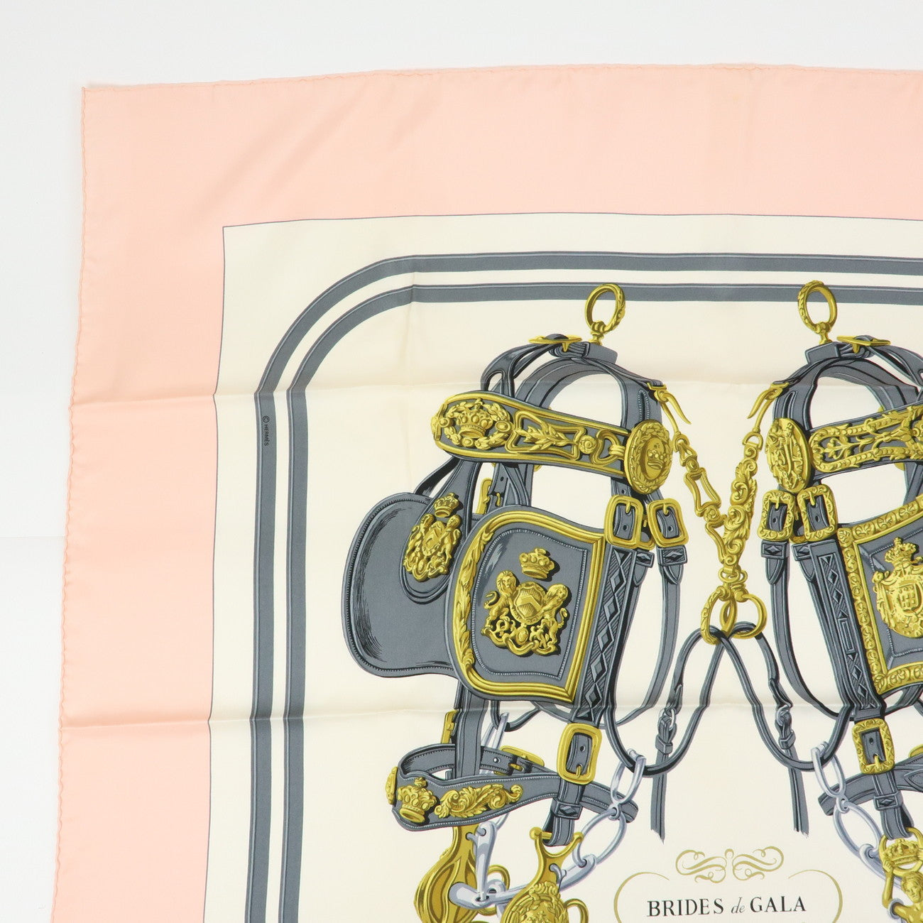 HERMES Carre 90 Silk 100% Scarf BRIDES DE GALA Pink White