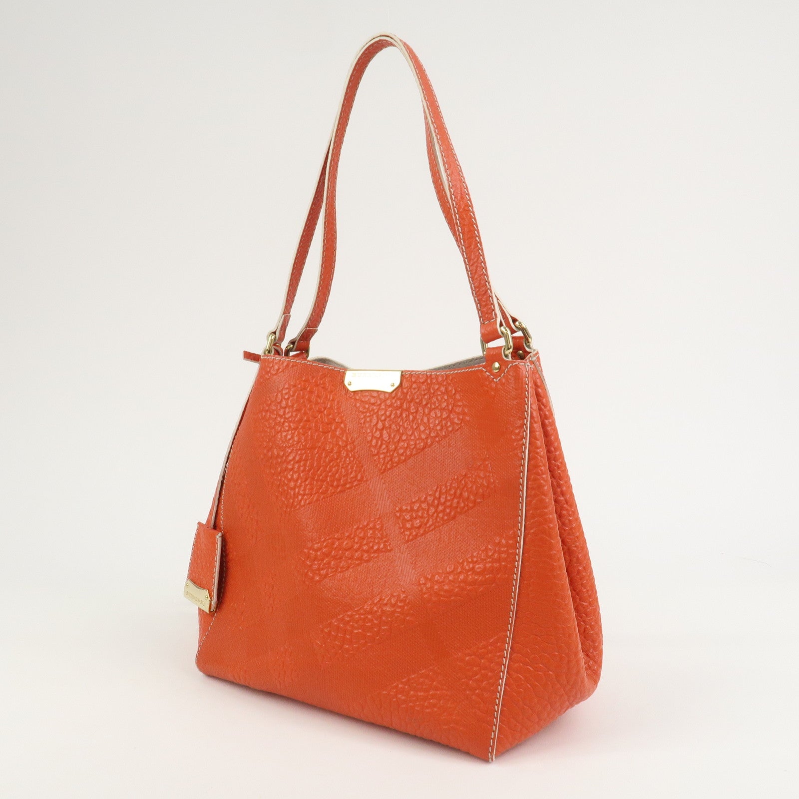 BURBERRY Logo Leather Shoulder Bag Hand Bag Orange