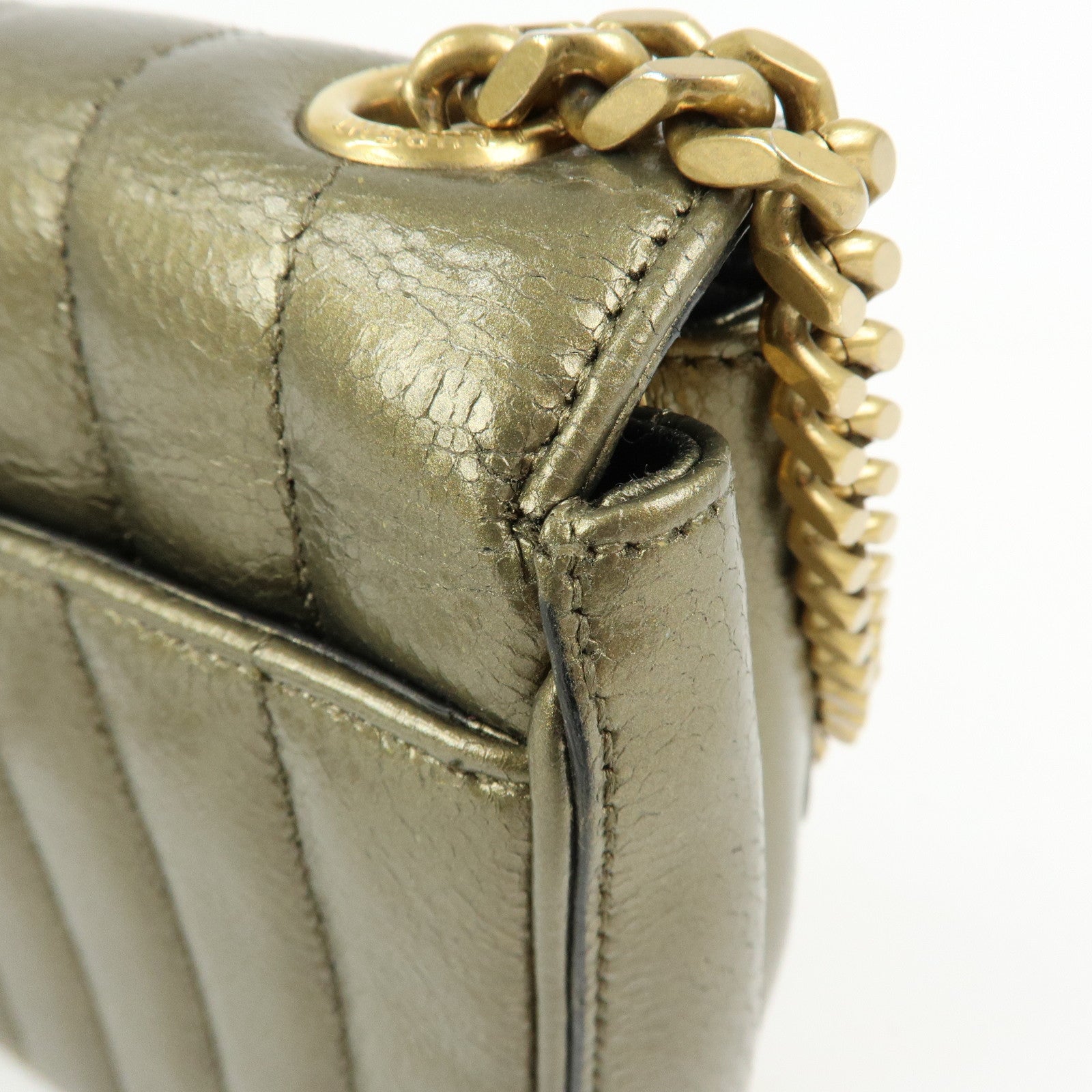 SAINT LAURENT PARIS Leather Vicky Shoulder Bag Crossbody Bag Gold