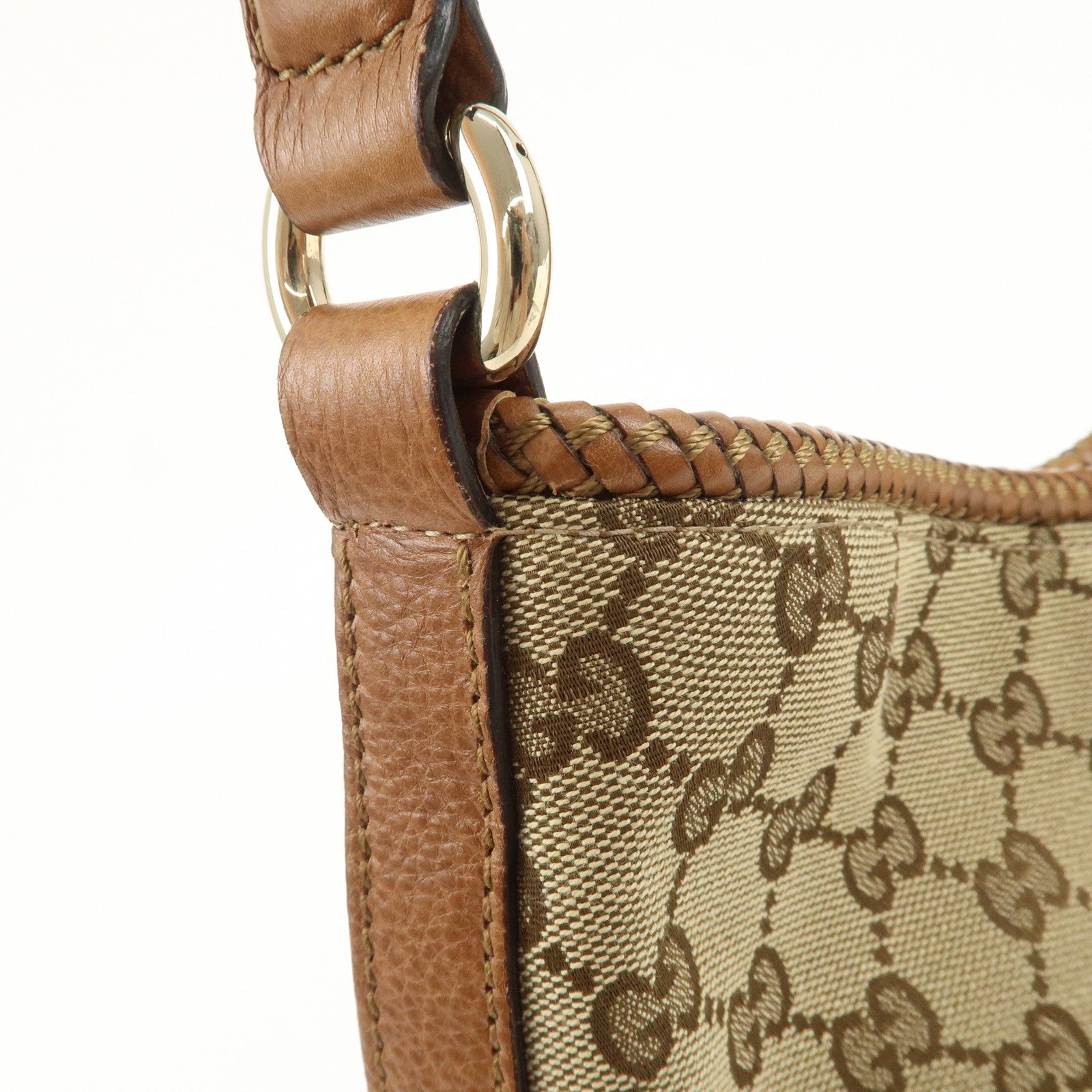 GUCCI Marrakech GG Canvas Leather Shoulder Bag Beige Brown 257026 Used