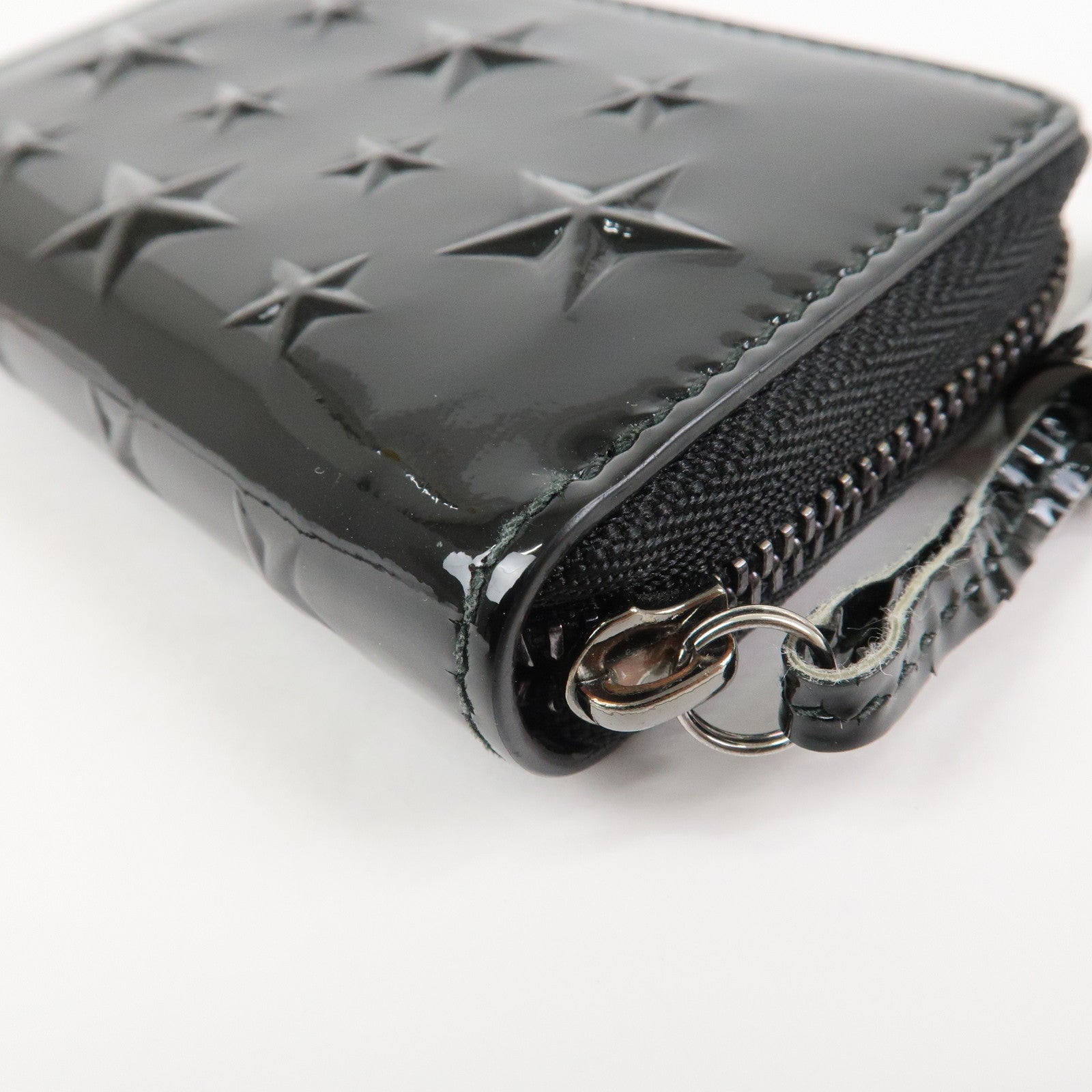 JIMMY CHOO Patent Leather Star Studs Coin Case Card Case Black