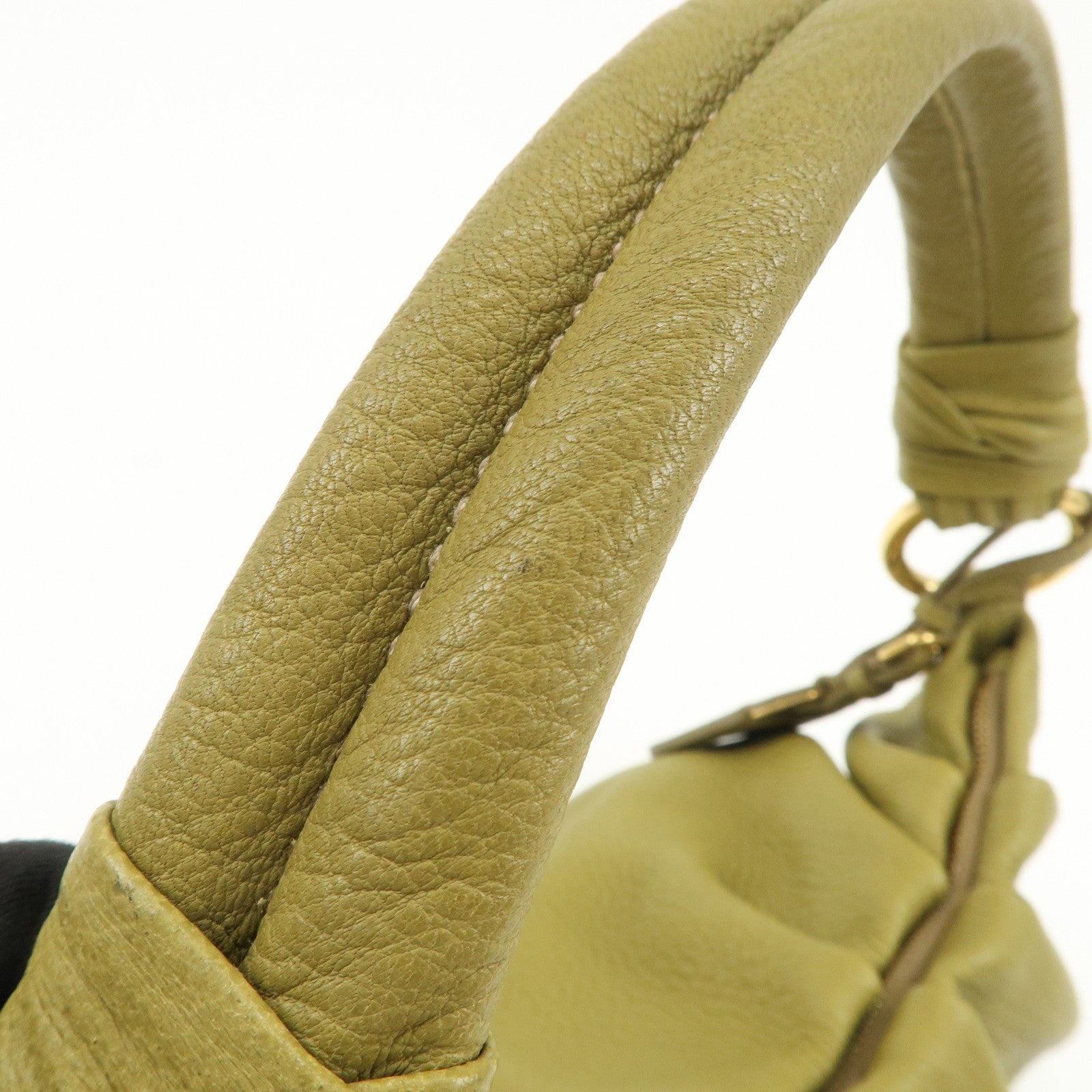 PRADA Logo Leather Shoulder Bag Hand Bag Khaki Gold HDW BR4070