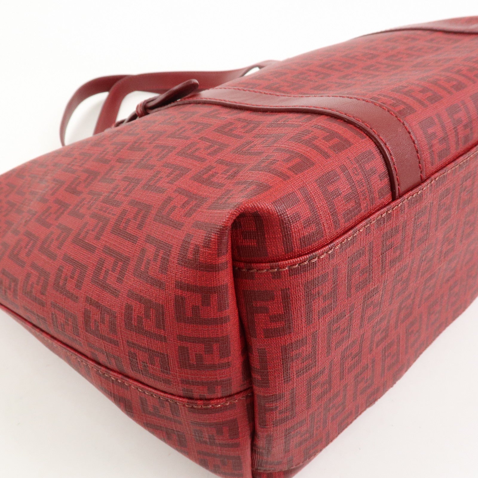FENDI Zucchino PVC Leather Tote Bag Shoulder Bag Red Gold 8BH215
