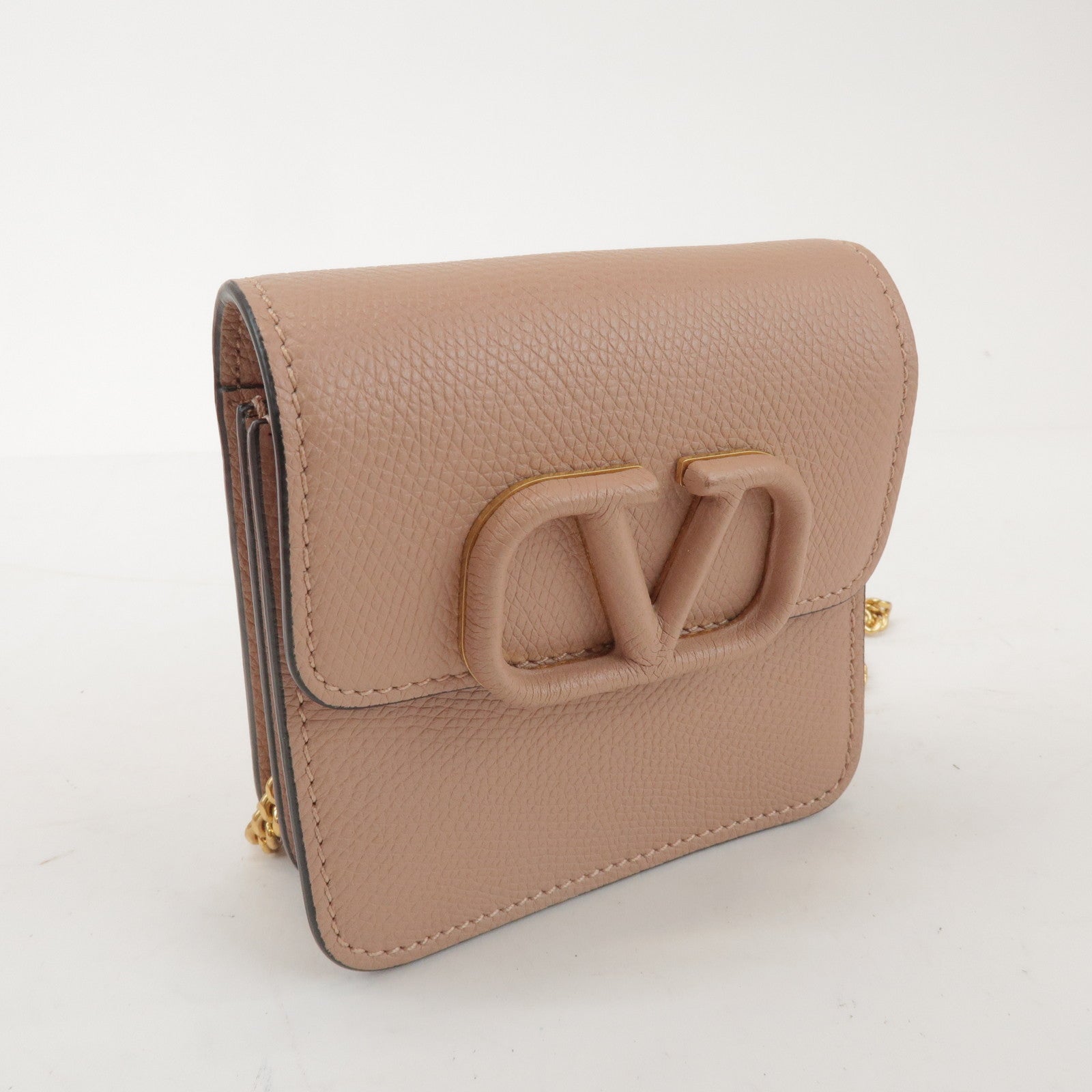 VALENTINO V Sling Leather Shoulder Bag Crossbody Bag Pink Beige