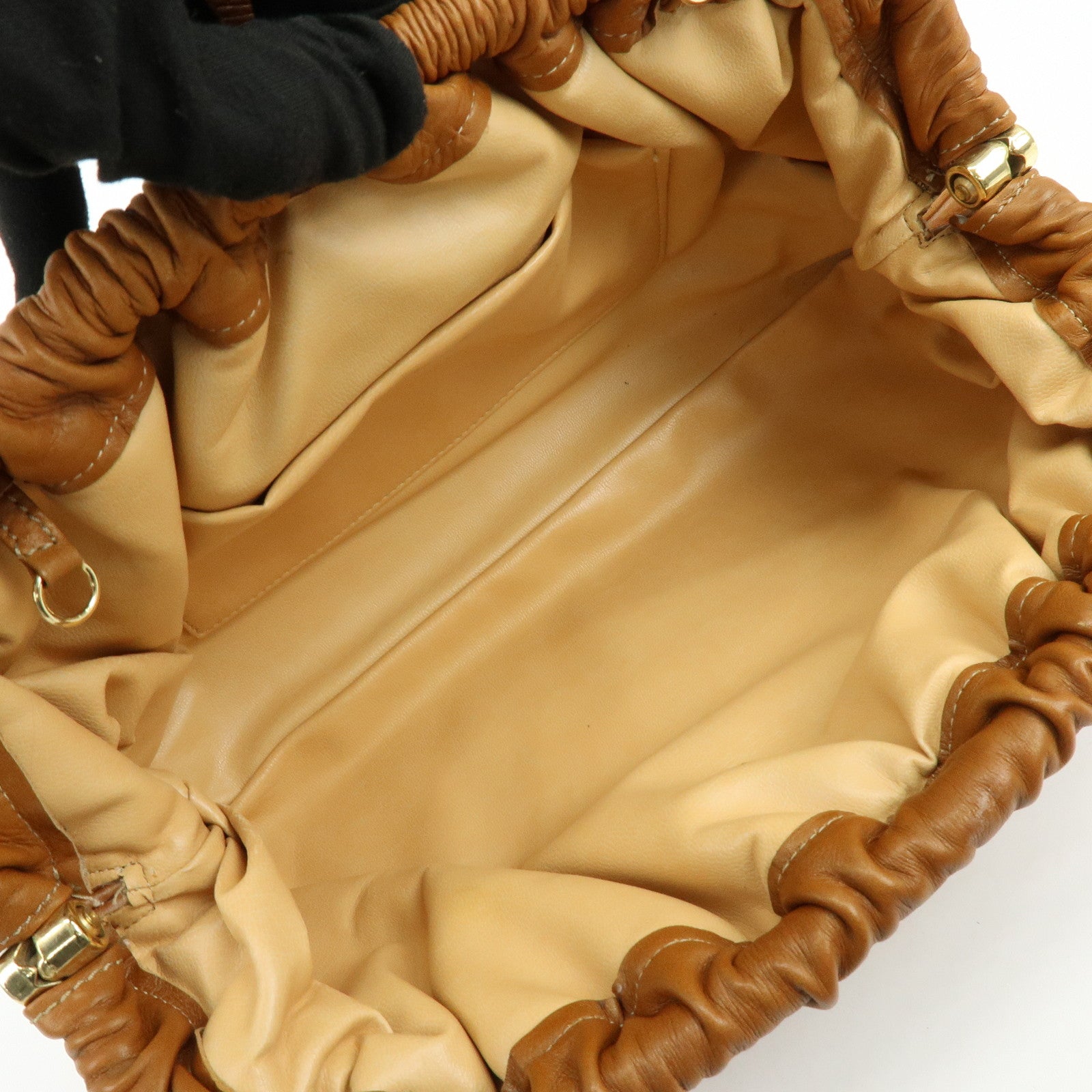 CELINE Leather 2Way Shoulder Bag Clutch Bag Brown