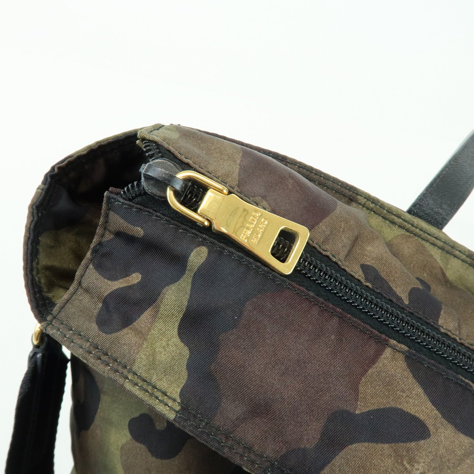PRADA Triangle Logo Nylon Saffiano Leather 2Way Hand Shoulder Bag Khaki