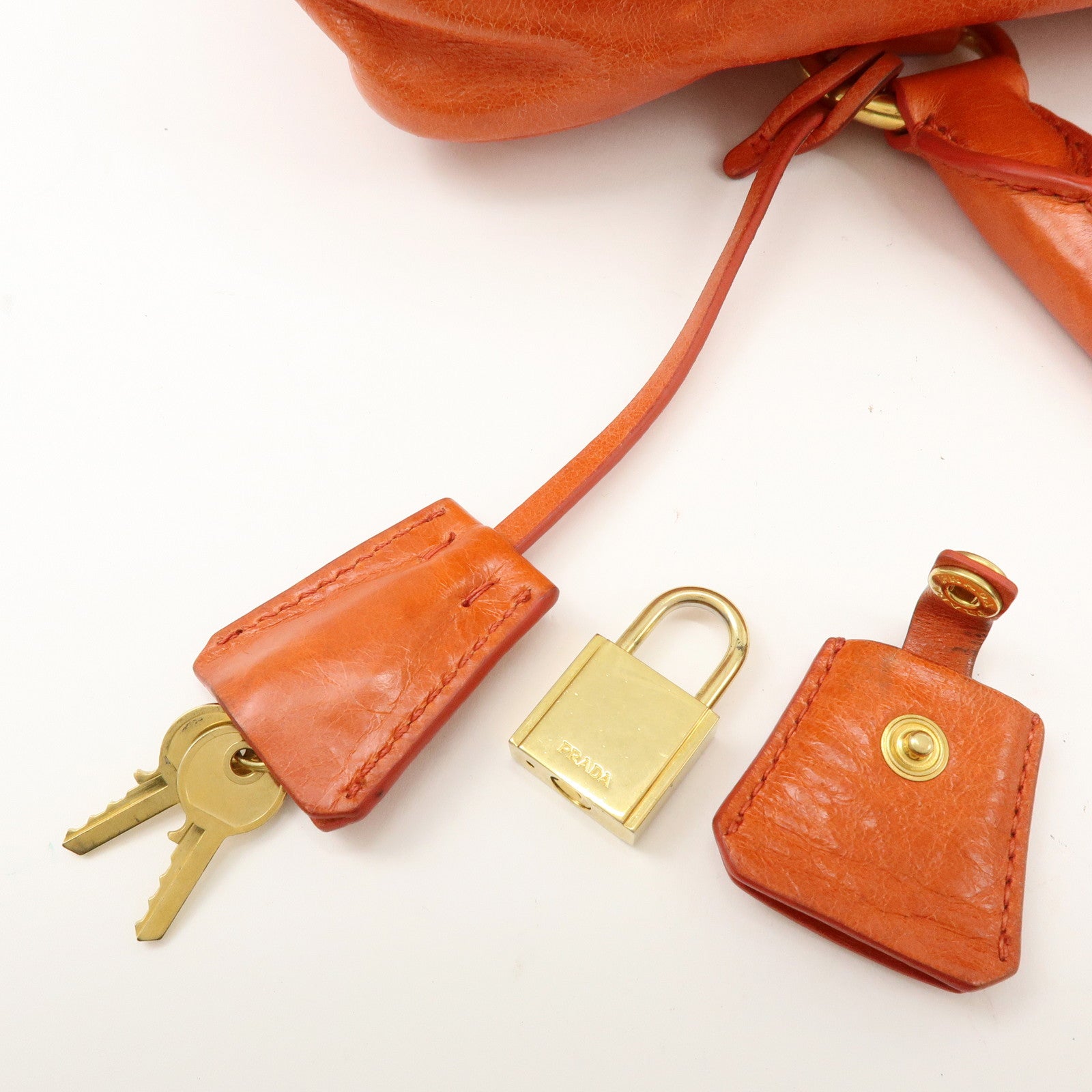 PRADA Logo Leather Boston Bag Hand Bag Shoulder Bag Orange BL0821