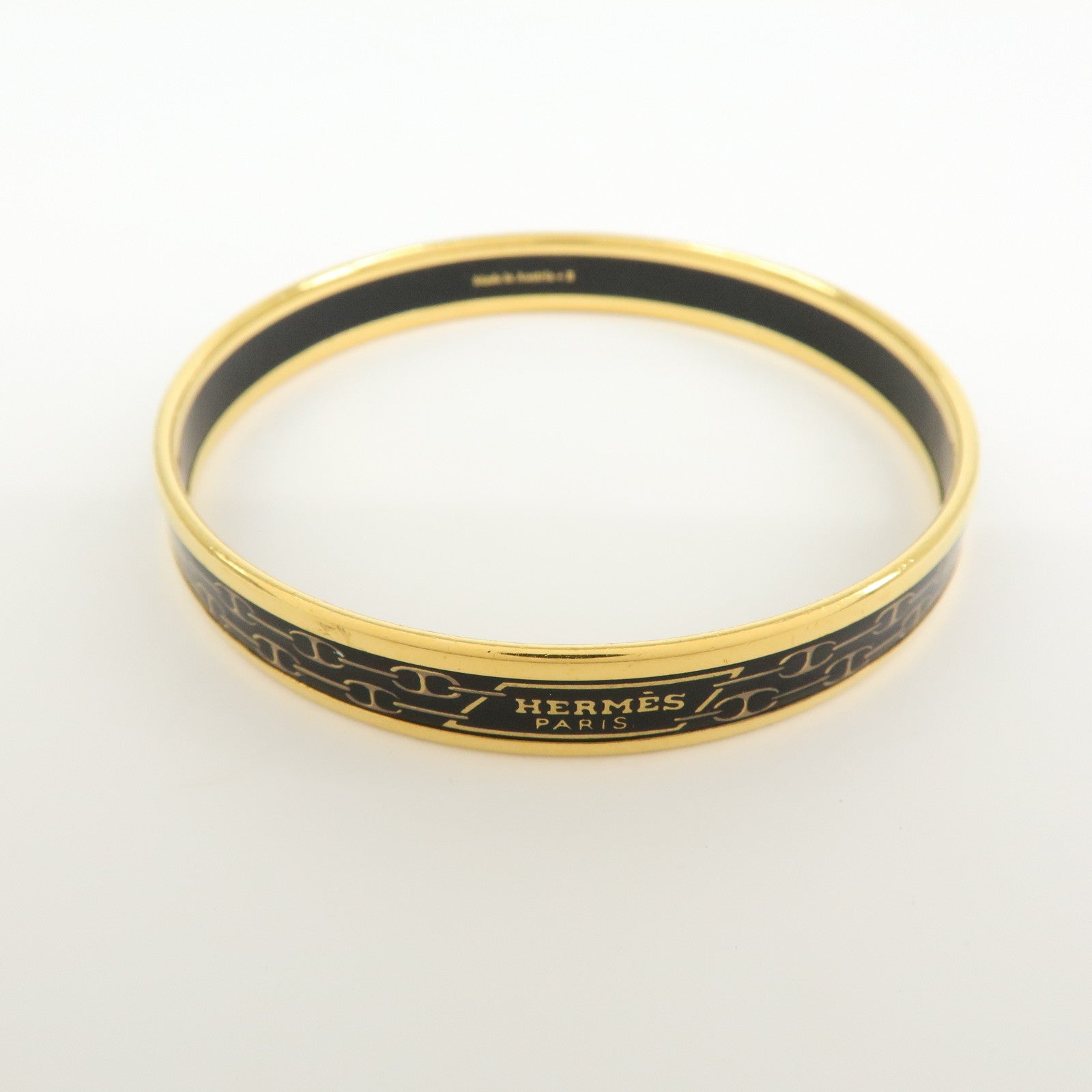 HERMES Email PM Plated Bangle Bracelet Black Gold