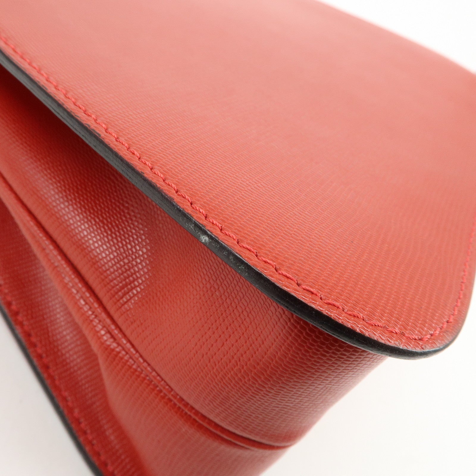 CELINE Logo Leather 2Way Bag Hand Bag Shoulder Bag Red Gold