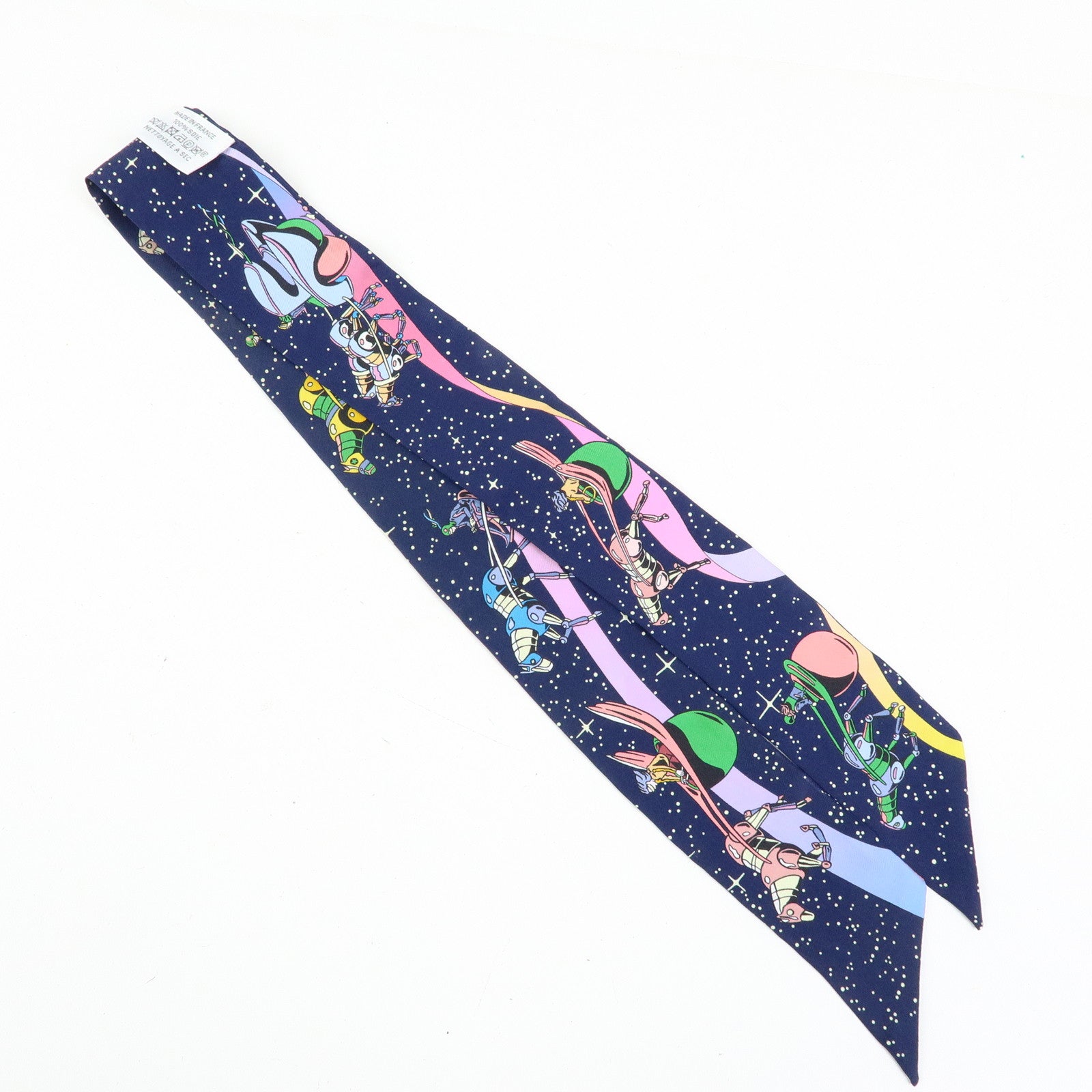HERMES Silk 100% Twilly Scarf Space Derby Navy