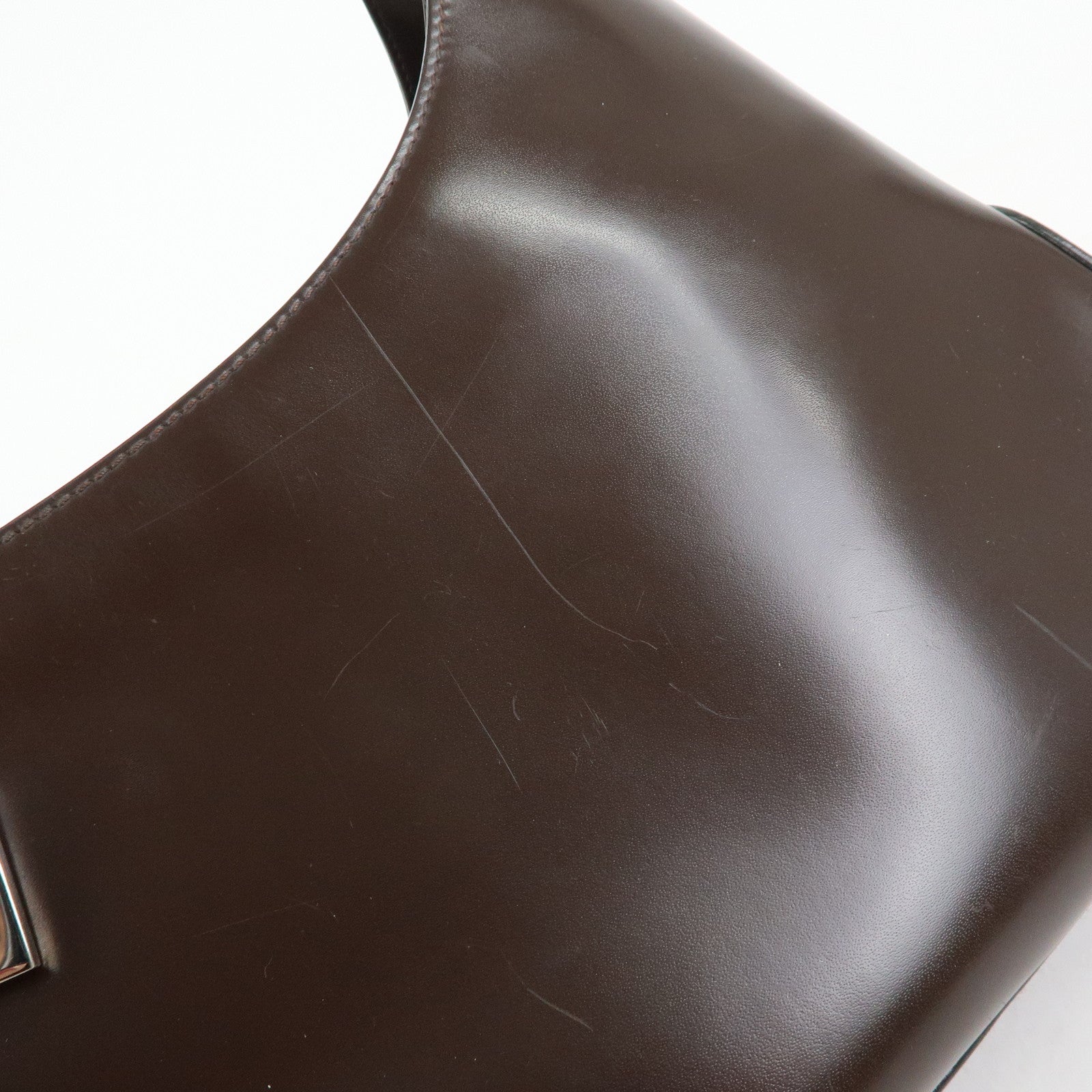 Ferragamo Gancini Leather Shoulder Bag Hand Bag Dark Brown